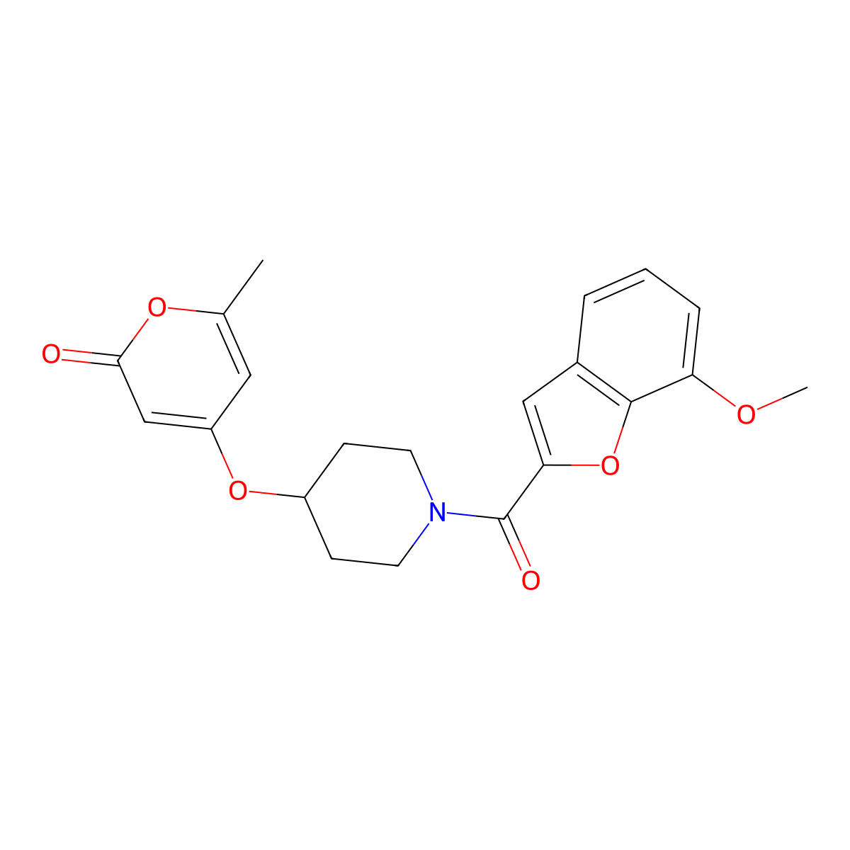 4-((1-(7-methoxybenzofuran-2-carbonyl)piperidin-4-yl)oxy)-6-methyl-2H-pyran-2-one molecular structure, CAS 1798513-03-7