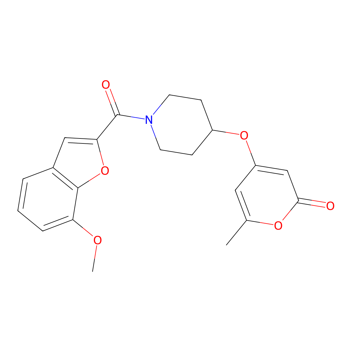 4-((1-(7-methoxybenzofuran-2-carbonyl)piperidin-4-yl)oxy)-6-methyl-2H-pyran-2-one molecular structure, CAS 1798513-03-7