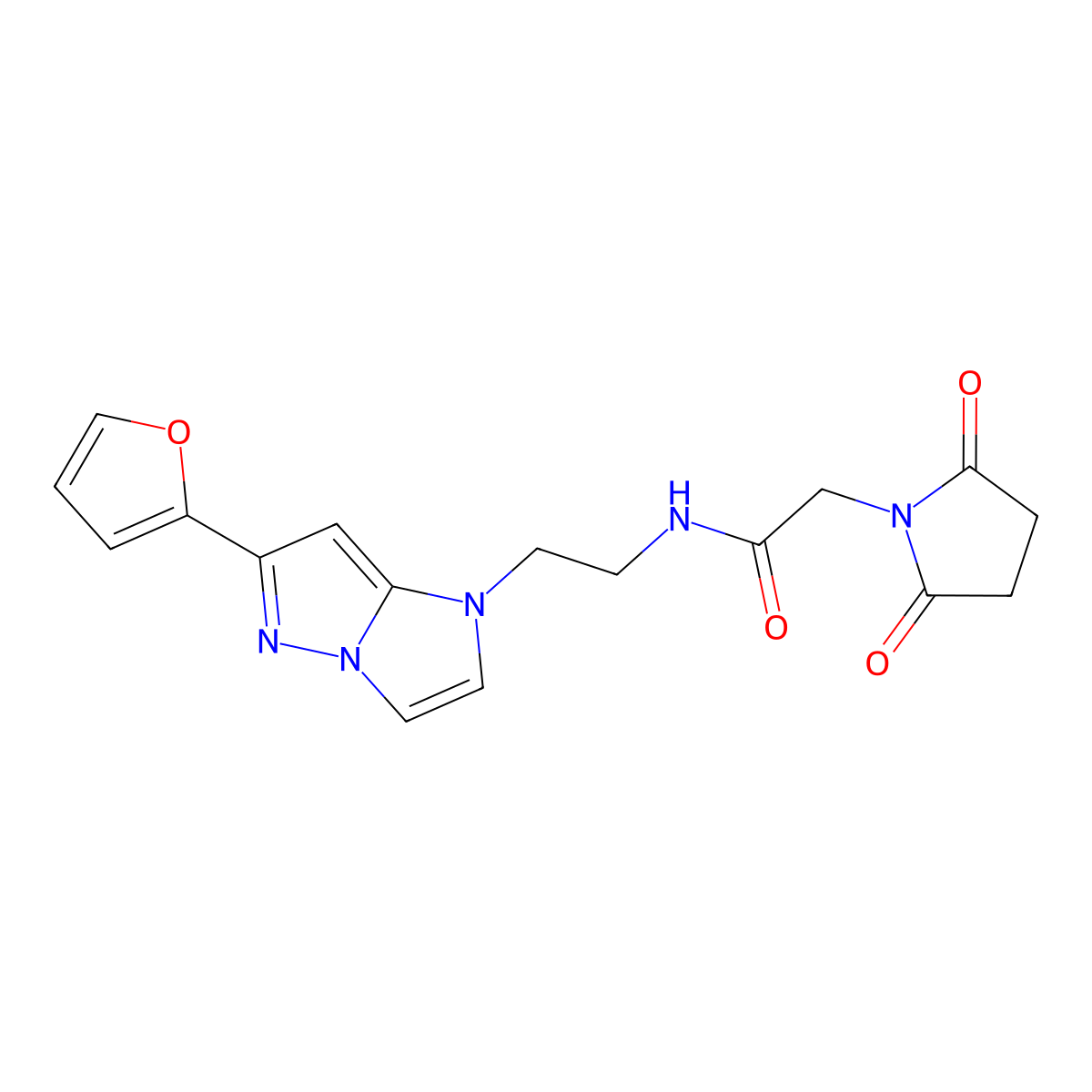 2-(2,5-dioxopyrrolidin-1-yl)-N-(2-(6-(furan-2-yl)-1H-imidazo[1,2-b]pyrazol-1-yl)ethyl)acetamide molecular structure, CAS 1798513-05-9