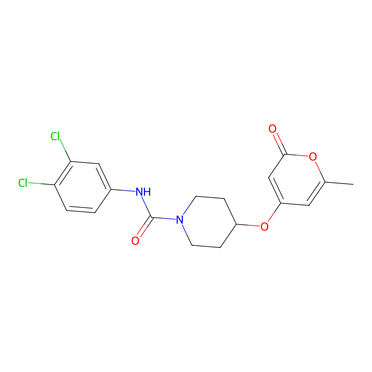 N-(3,4-dichlorophenyl)-4-((6-methyl-2-oxo-2H-pyran-4-yl)oxy)piperidine-1-carboxamide molecular structure, CAS 1798513-22-0