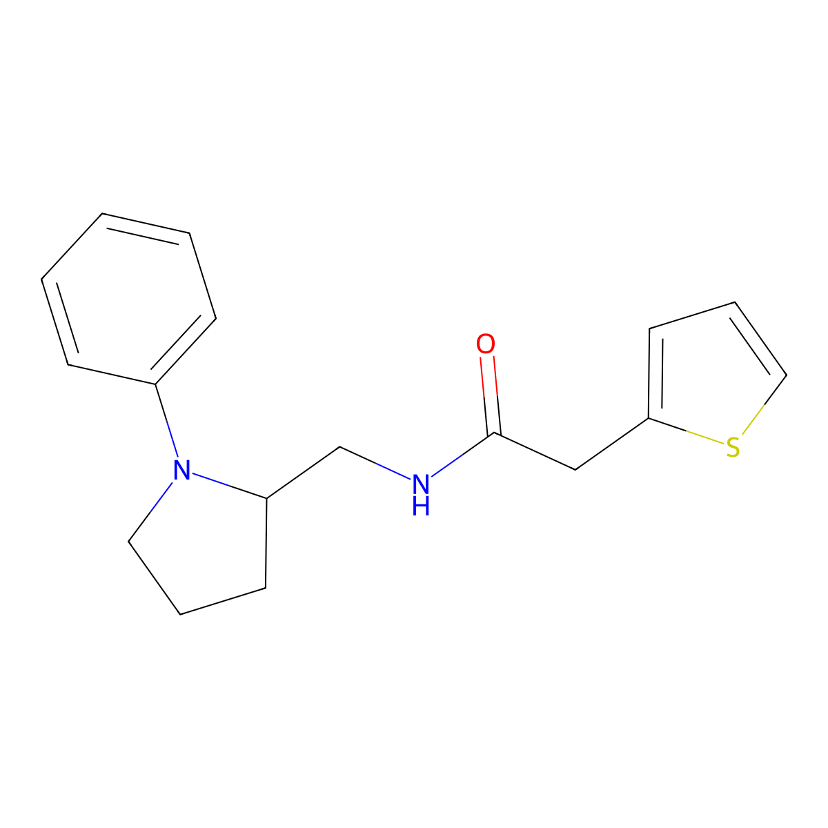 N-((1-phenylpyrrolidin-2-yl)methyl)-2-(thiophen-2-yl)acetamide molecular structure, CAS 1798513-62-8