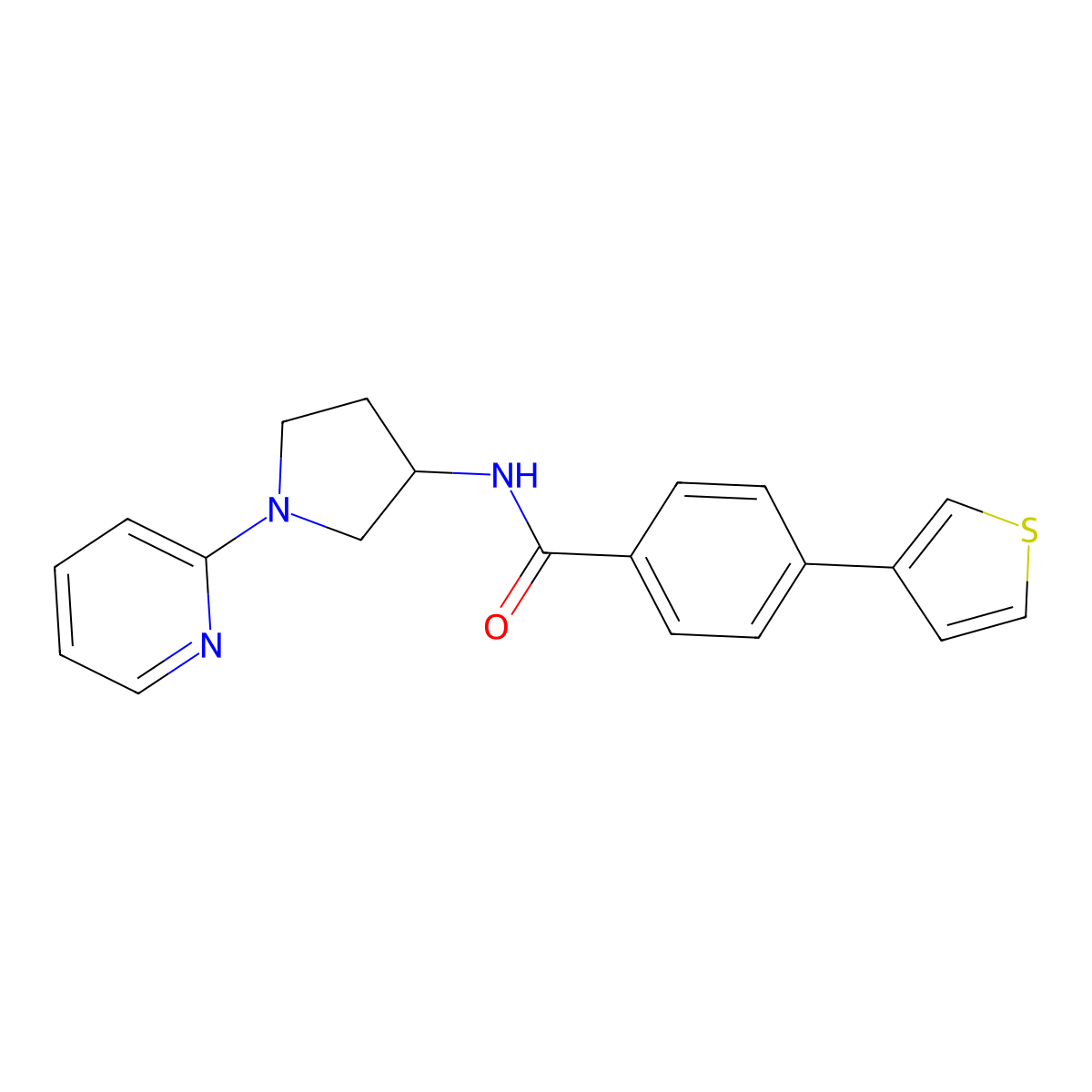 N-(1-(pyridin-2-yl)pyrrolidin-3-yl)-4-(thiophen-3-yl)benzamide molecular structure, CAS 1798513-75-3