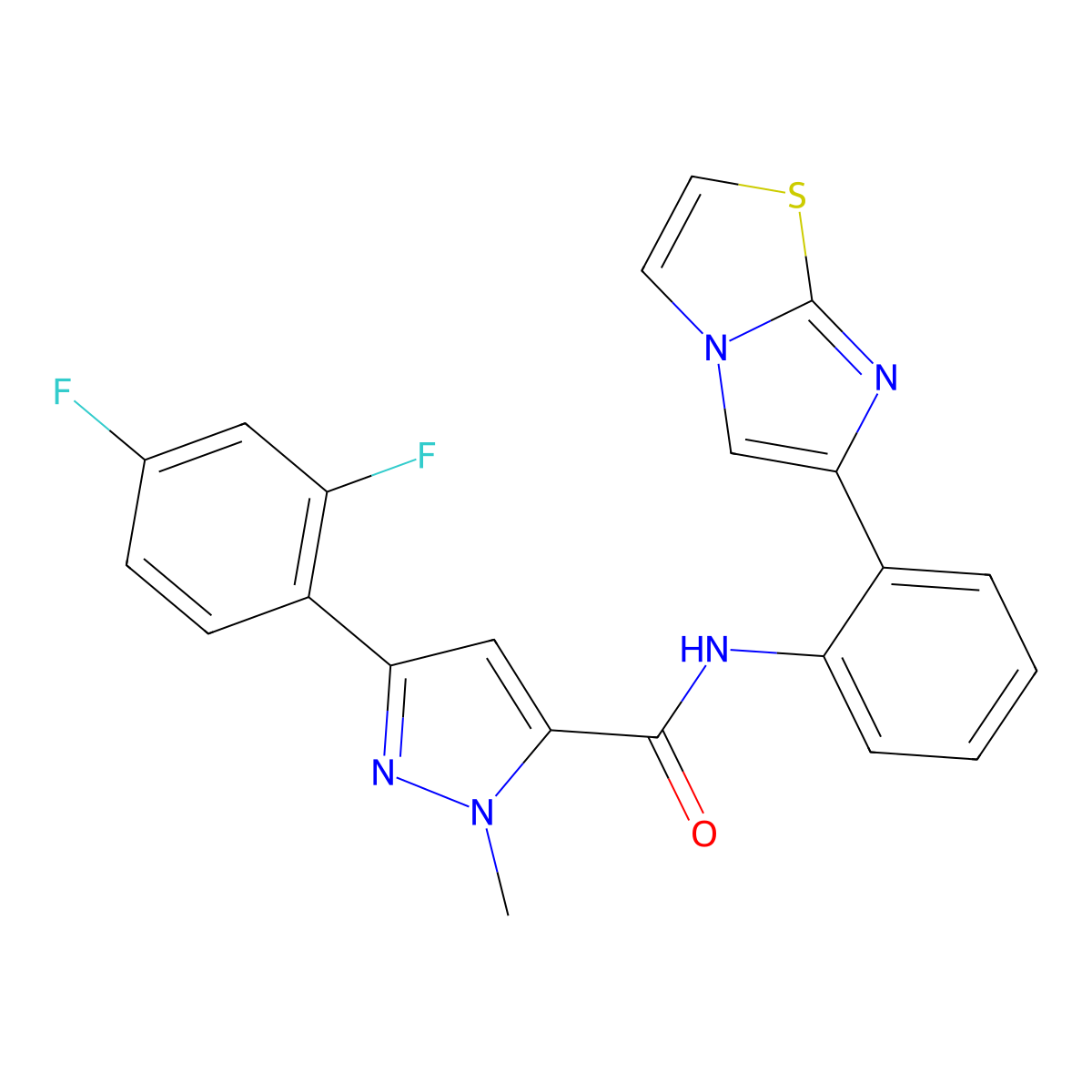 3-(2,4-difluorophenyl)-N-(2-(imidazo[2,1-b]thiazol-6-yl)phenyl)-1-methyl-1H-pyrazole-5-carboxamide molecular structure, CAS 1798513-78-6