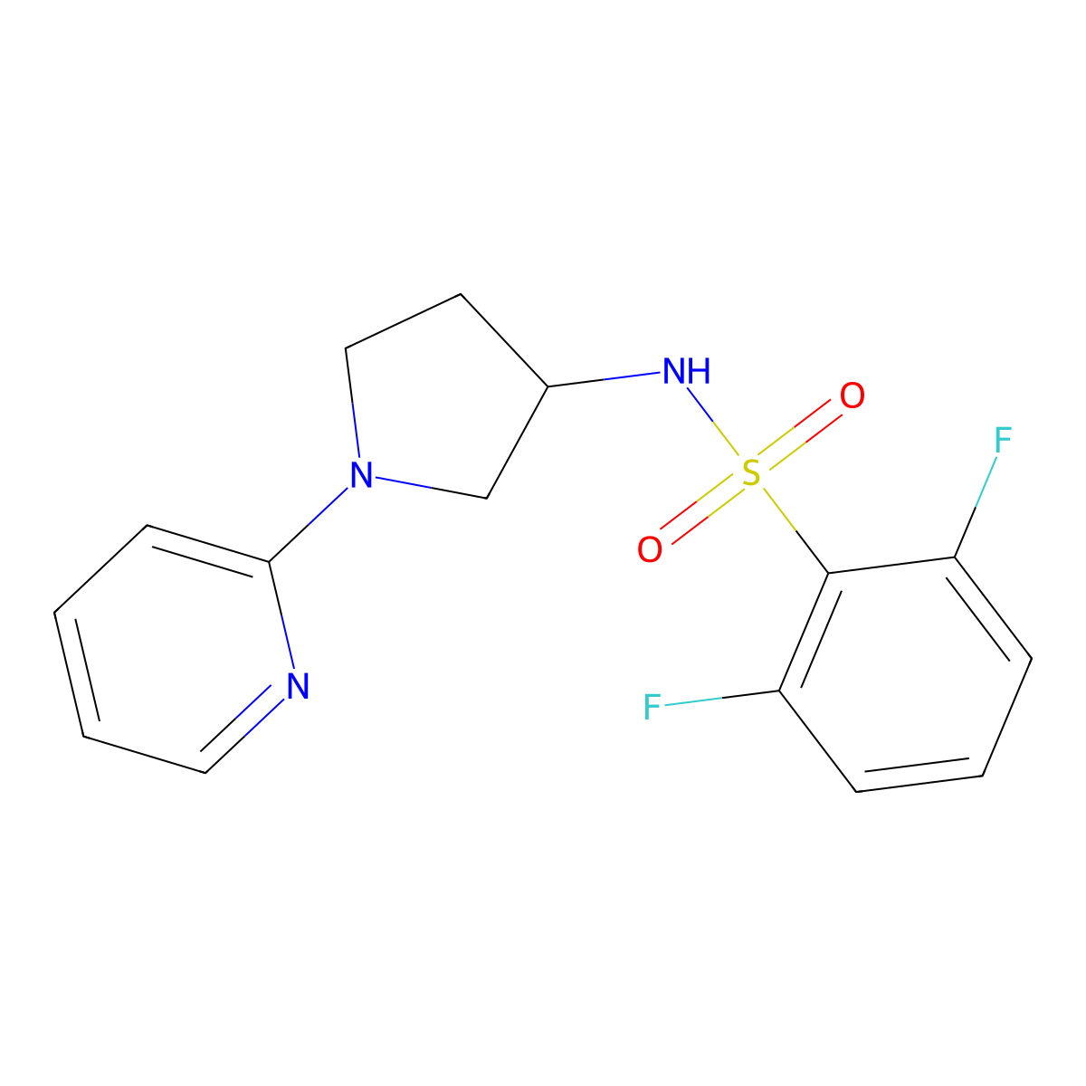 2,6-difluoro-N-(1-(pyridin-2-yl)pyrrolidin-3-yl)benzenesulfonamide molecular structure, CAS 1798514-15-4
