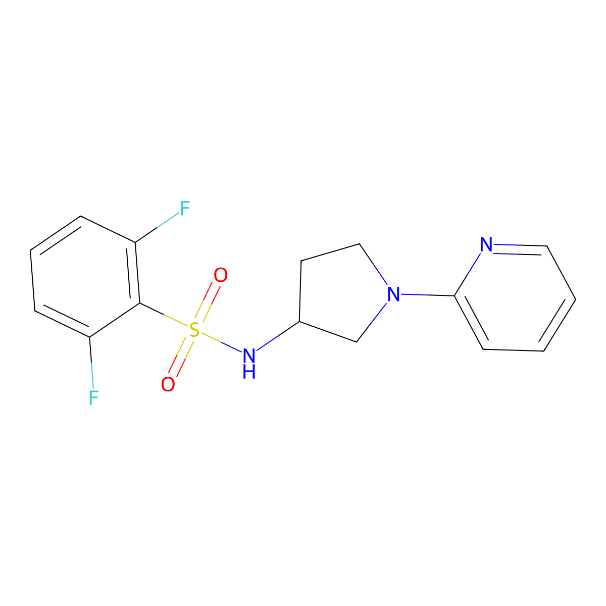 2,6-difluoro-N-(1-(pyridin-2-yl)pyrrolidin-3-yl)benzenesulfonamide molecular structure, CAS 1798514-15-4