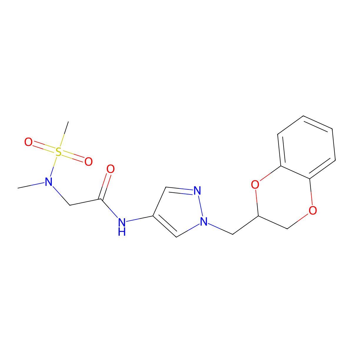 N-(1-((2,3-dihydrobenzo[b][1,4]dioxin-2-yl)methyl)-1H-pyrazol-4-yl)-2-(N-methylmethylsulfonamido)acetamide molecular structure, CAS 1798514-23-4