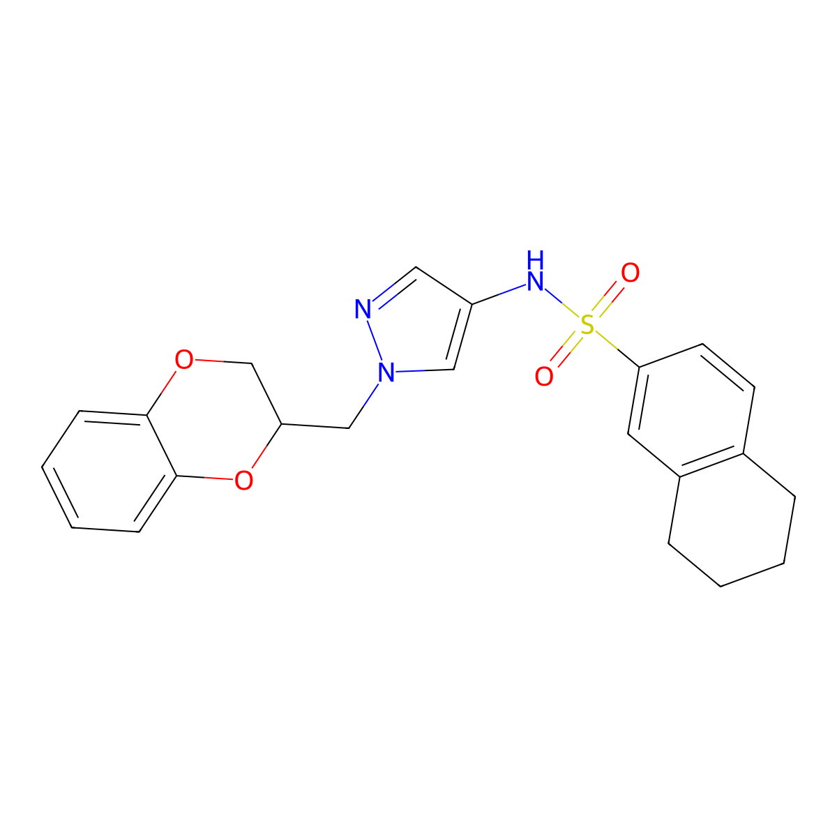 N-(1-((2,3-dihydrobenzo[b][1,4]dioxin-2-yl)methyl)-1H-pyrazol-4-yl)-5,6,7,8-tetrahydronaphthalene-2-sulfonamide molecular structure, CAS 1798514-46-1