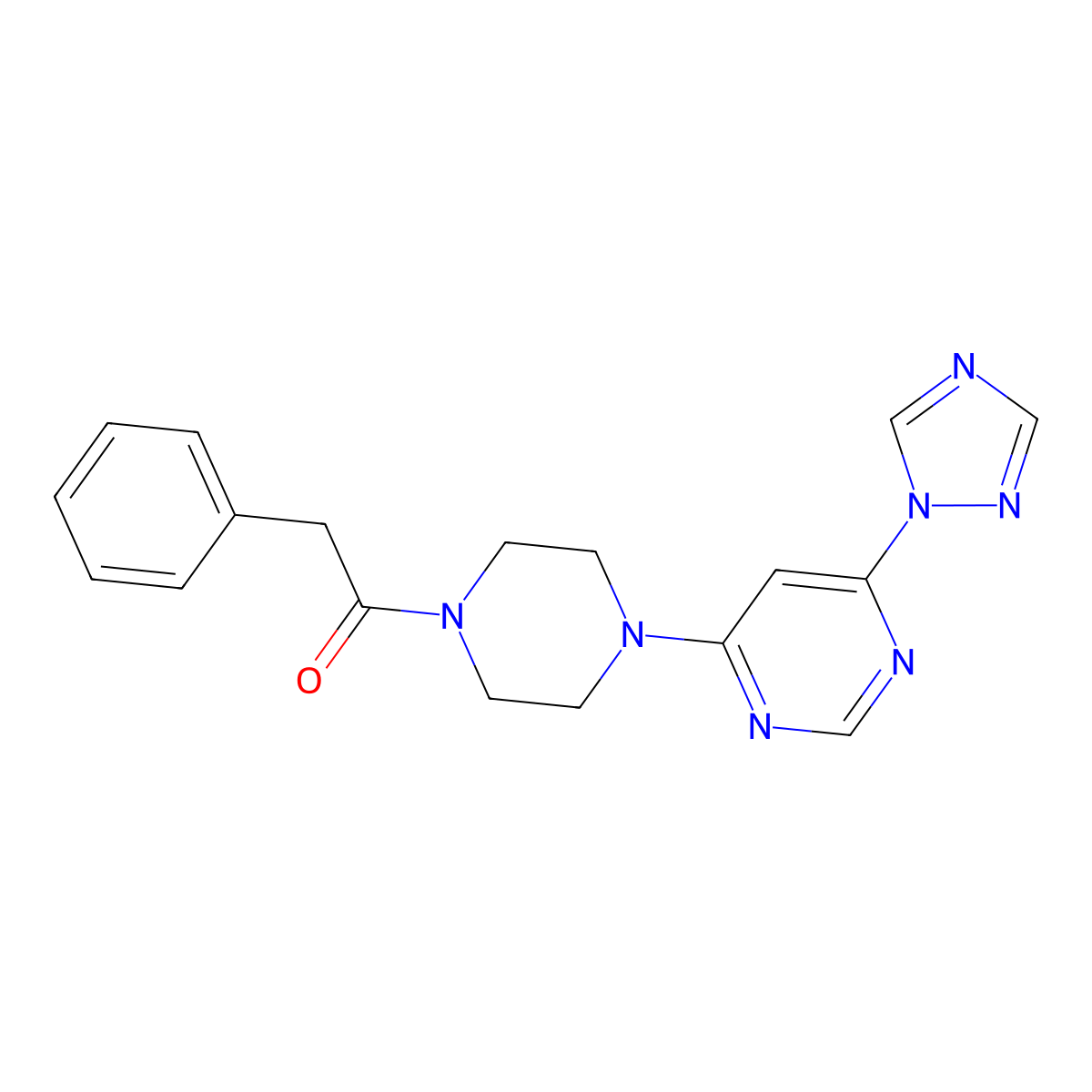 1-(4-(6-(1H-1,2,4-triazol-1-yl)pyrimidin-4-yl)piperazin-1-yl)-2-phenylethanone molecular structure, CAS 1798515-25-9