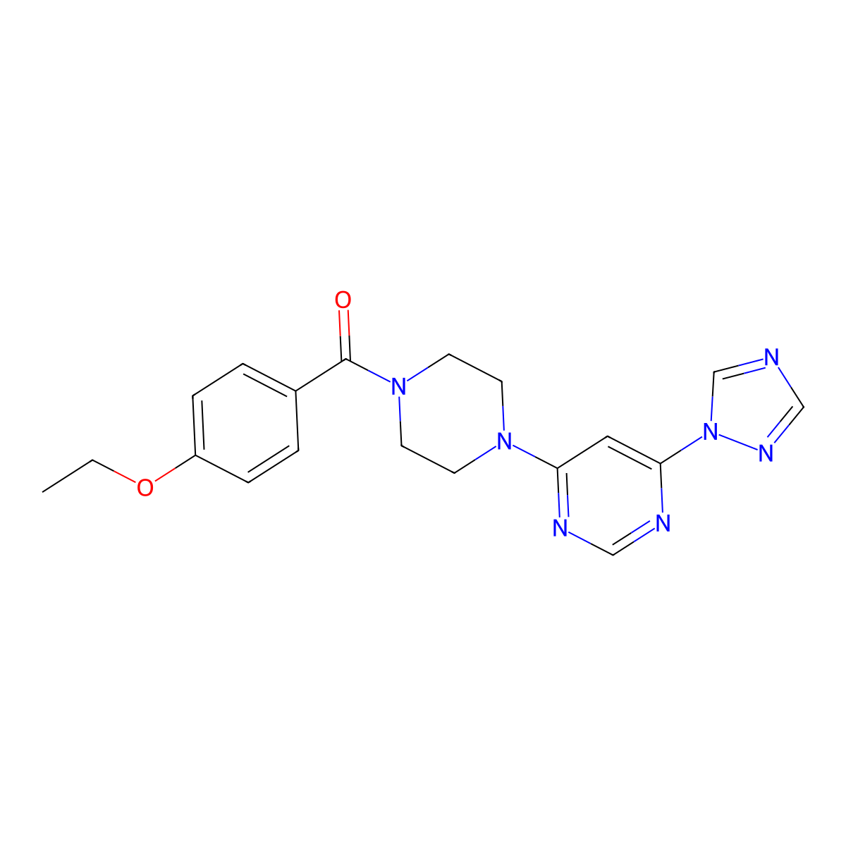 (4-(6-(1H-1,2,4-triazol-1-yl)pyrimidin-4-yl)piperazin-1-yl)(4-ethoxyphenyl)methanone molecular structure, CAS 1798515-34-0
