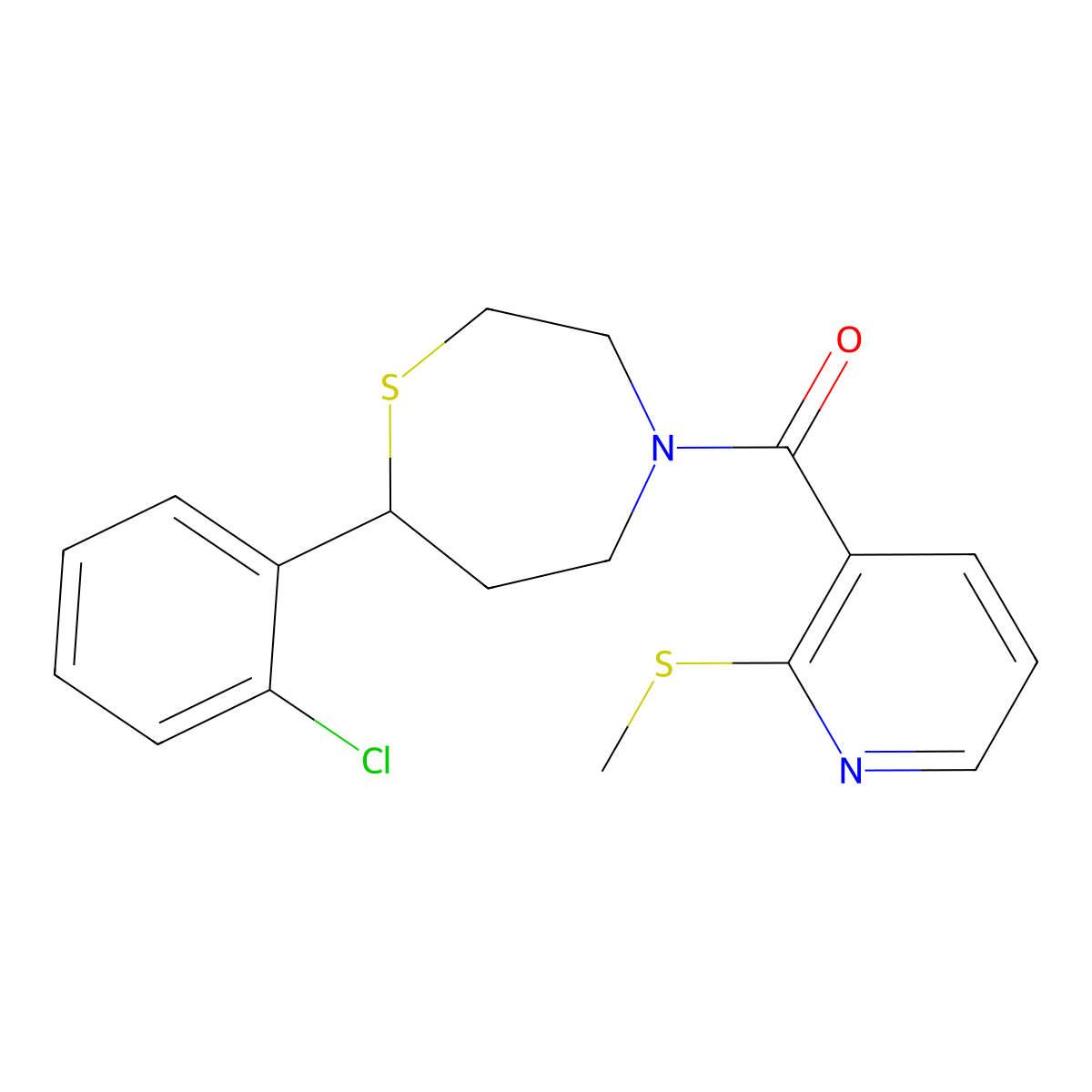 (7-(2-Chlorophenyl)-1,4-thiazepan-4-yl)(2-(methylthio)pyridin-3-yl)methanone molecular structure, CAS 1798515-72-6