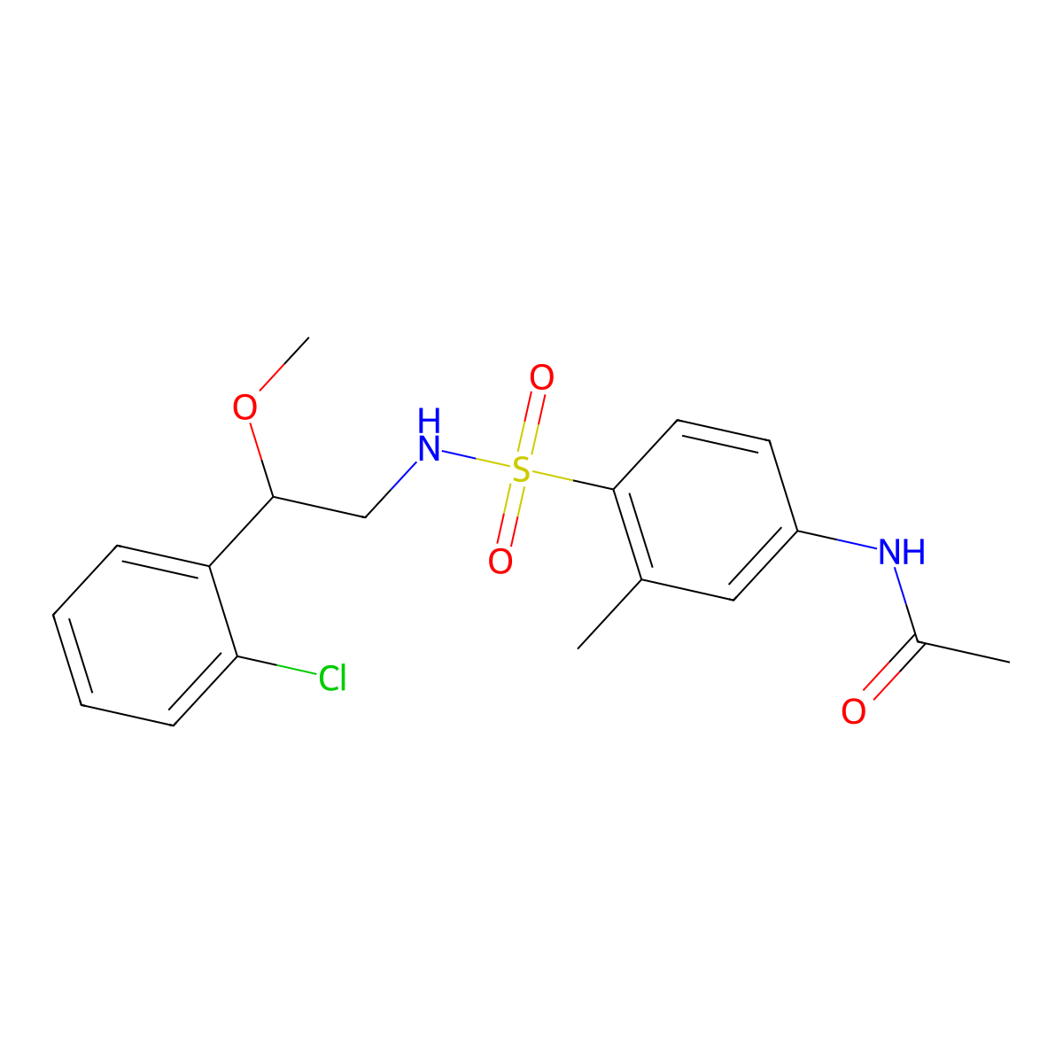 N-(4-(N-(2-(2-chlorophenyl)-2-methoxyethyl)sulfamoyl)-3-methylphenyl)acetamide molecular structure, CAS 1798515-81-7