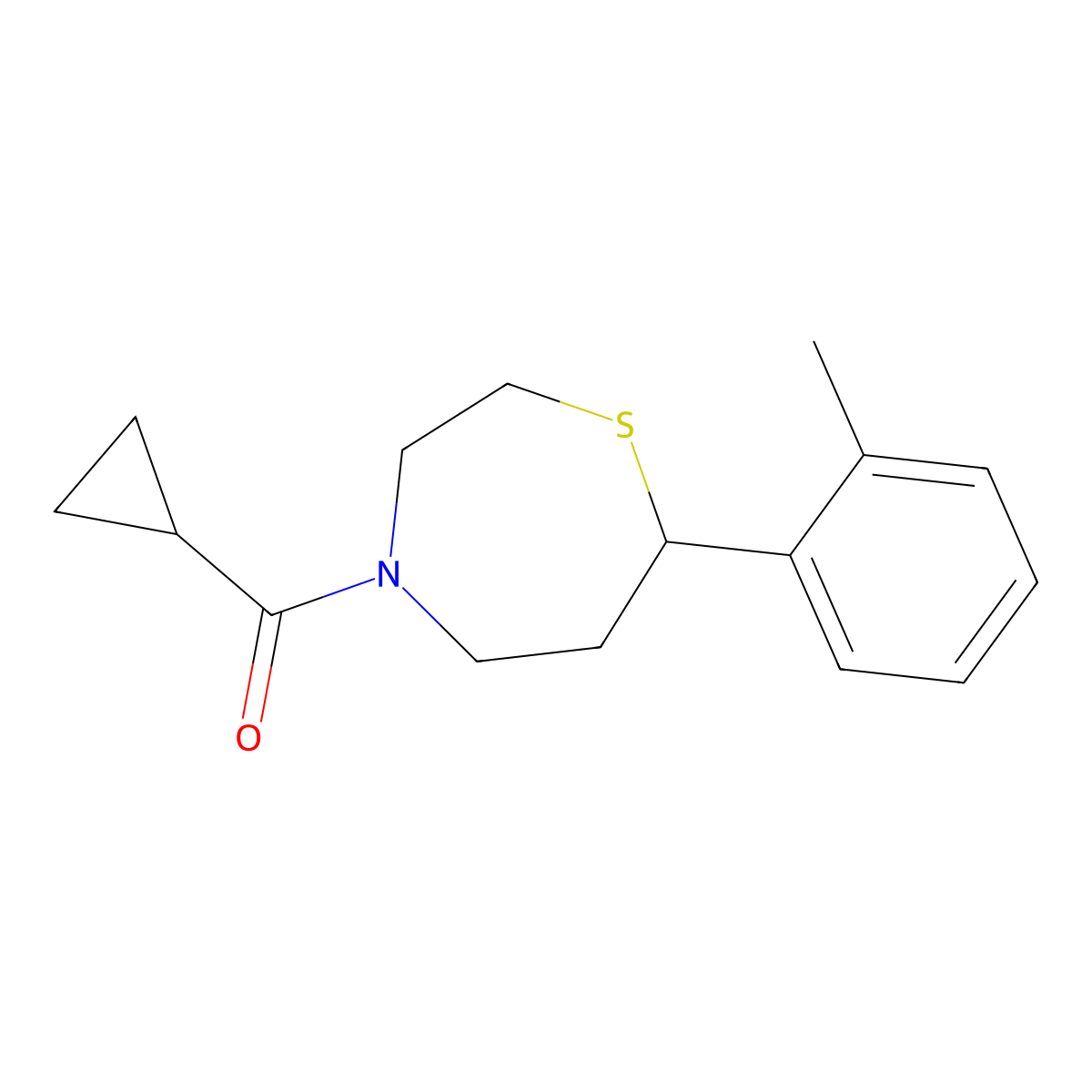 Cyclopropyl(7-(o-tolyl)-1,4-thiazepan-4-yl)methanone molecular structure, CAS 1798515-82-8