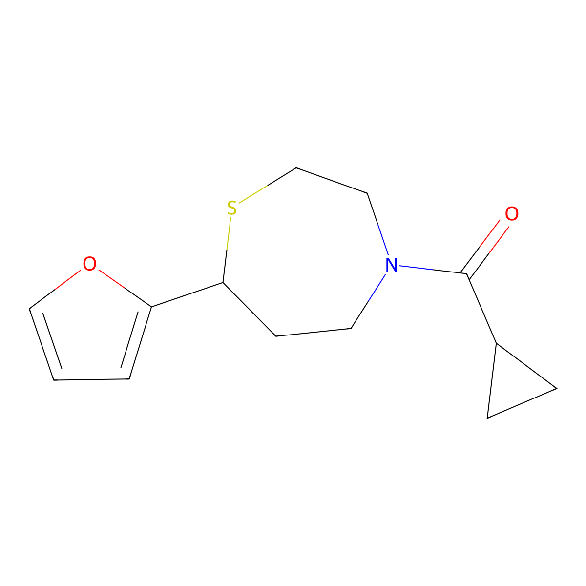 4-Cyclopropanecarbonyl-7-(furan-2-yl)-1,4-thiazepane molecular structure, CAS 1798515-89-5