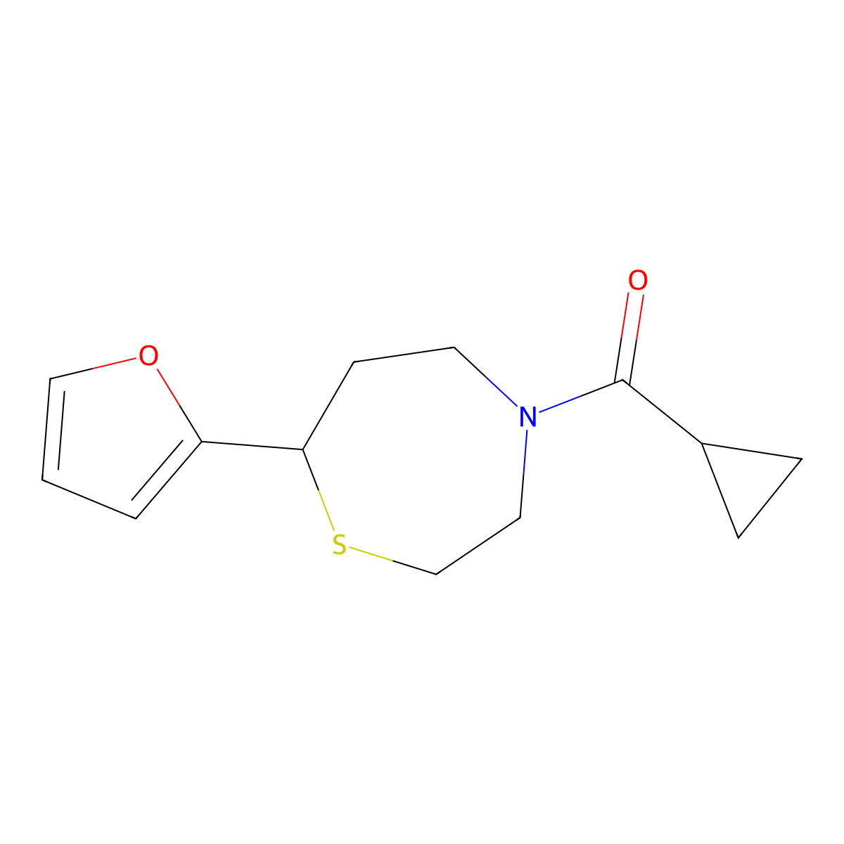 4-Cyclopropanecarbonyl-7-(furan-2-yl)-1,4-thiazepane molecular structure, CAS 1798515-89-5