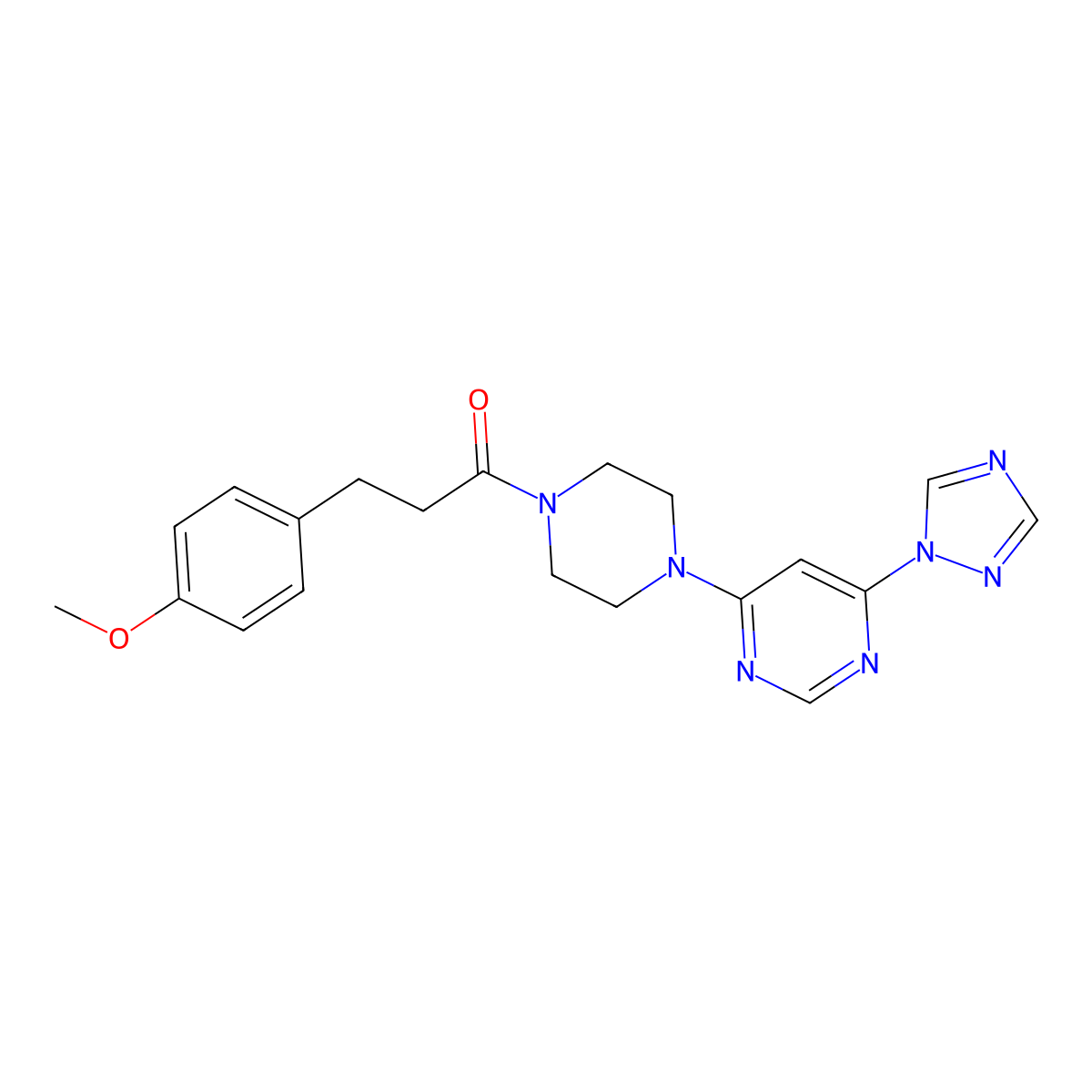 1-(4-(6-(1H-1,2,4-triazol-1-yl)pyrimidin-4-yl)piperazin-1-yl)-3-(4-methoxyphenyl)propan-1-one molecular structure, CAS 1798515-99-7