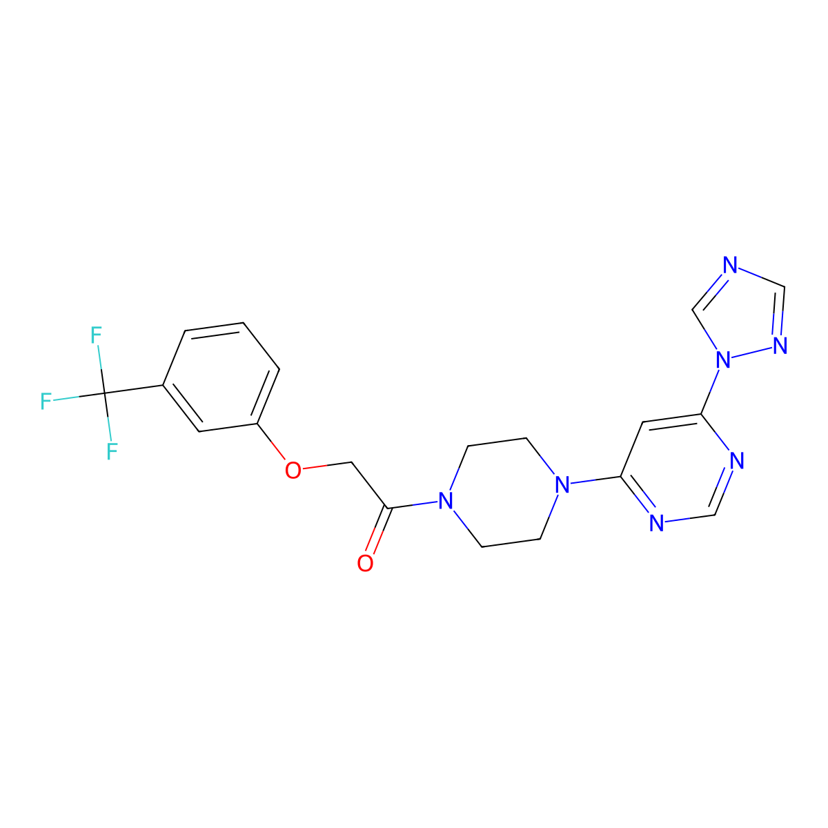 1-(4-(6-(1H-1,2,4-triazol-1-yl)pyrimidin-4-yl)piperazin-1-yl)-2-(3-(trifluoromethyl)phenoxy)ethanone molecular structure, CAS 1798516-28-5