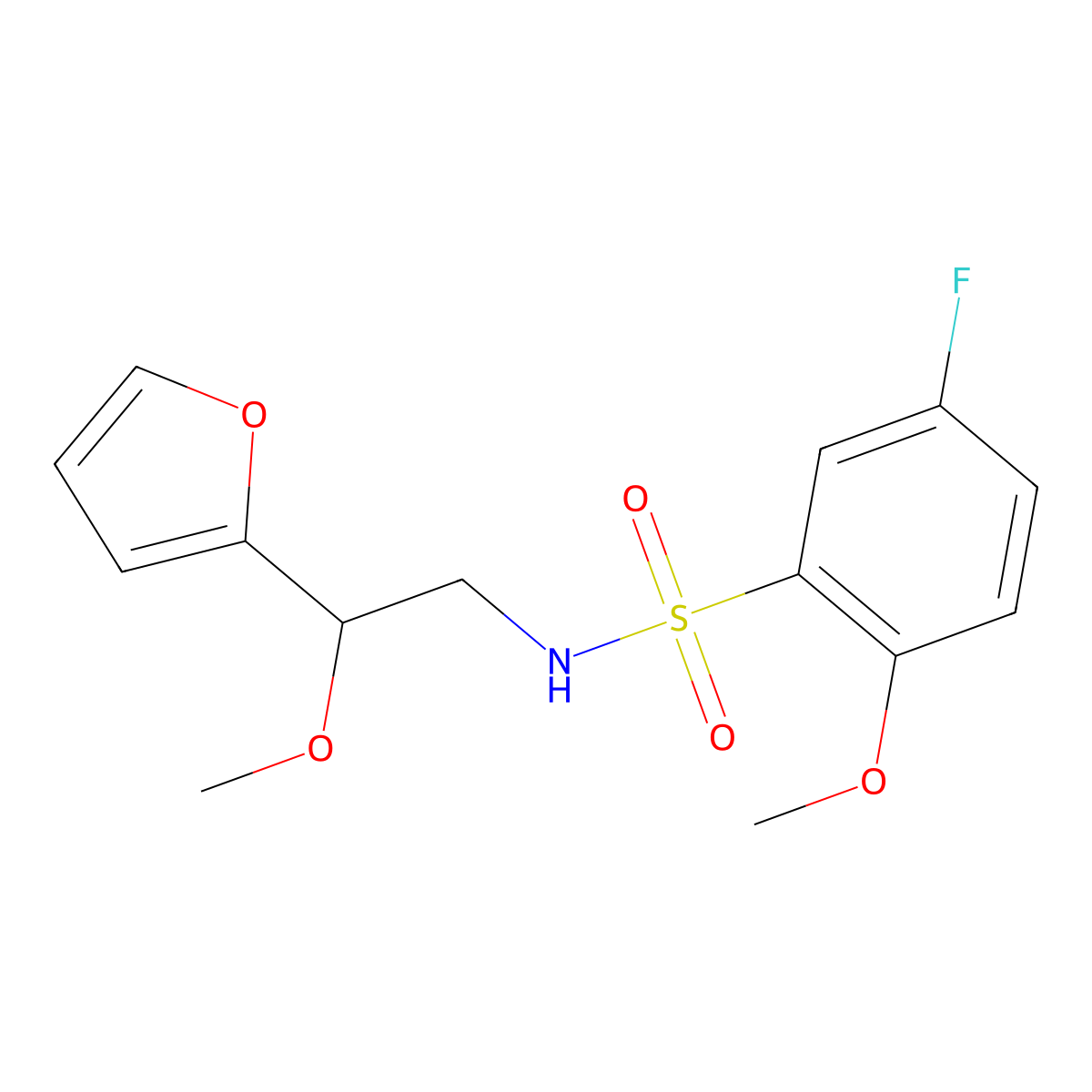 5-fluoro-N-(2-(furan-2-yl)-2-methoxyethyl)-2-methoxybenzenesulfonamide molecular structure, CAS 1798516-66-1