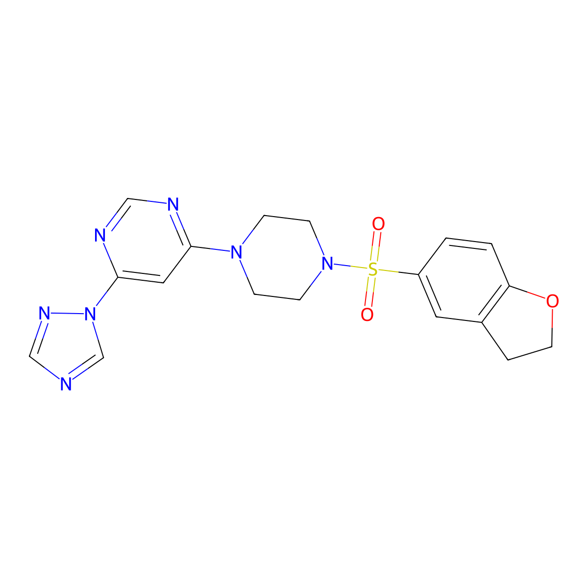 4-(4-((2,3-dihydrobenzofuran-5-yl)sulfonyl)piperazin-1-yl)-6-(1H-1,2,4-triazol-1-yl)pyrimidine molecular structure, CAS 1798517-01-7