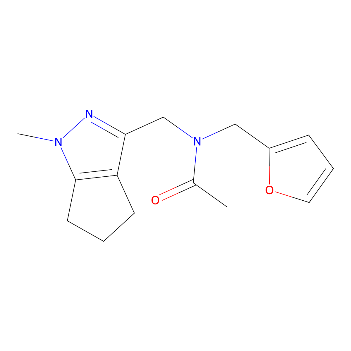 N-(furan-2-ylmethyl)-N-((1-methyl-1,4,5,6-tetrahydrocyclopenta[c]pyrazol-3-yl)methyl)acetamide molecular structure, CAS 1798517-06-2