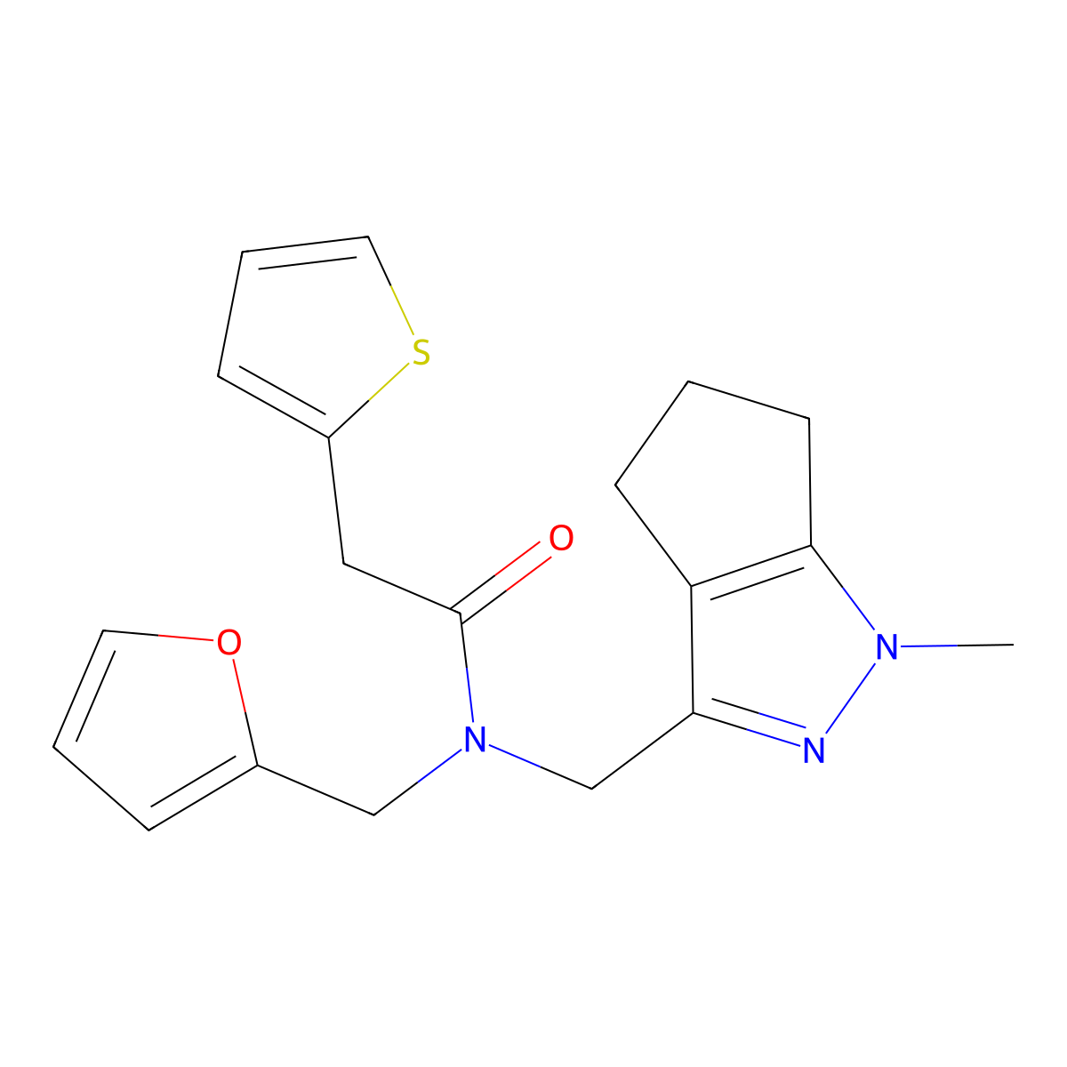 N-(furan-2-ylmethyl)-N-((1-methyl-1,4,5,6-tetrahydrocyclopenta[c]pyrazol-3-yl)methyl)-2-(thiophen-2-yl)acetamide molecular structure, CAS 1798517-14-2