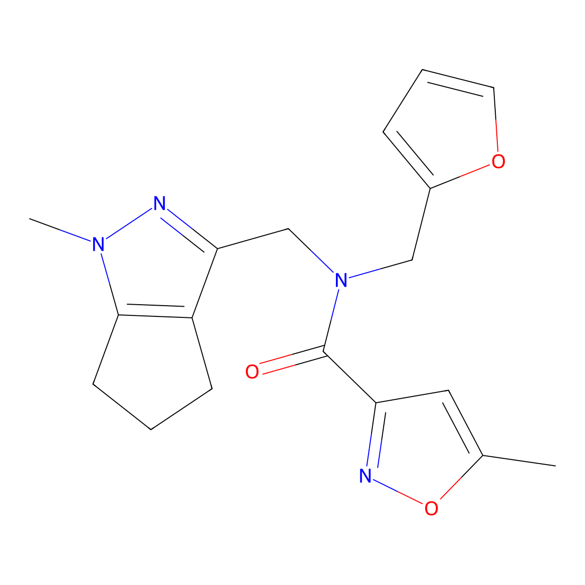 N-(furan-2-ylmethyl)-5-methyl-N-((1-methyl-1,4,5,6-tetrahydrocyclopenta[c]pyrazol-3-yl)methyl)isoxazole-3-carboxamide molecular structure, CAS 1798517-23-3