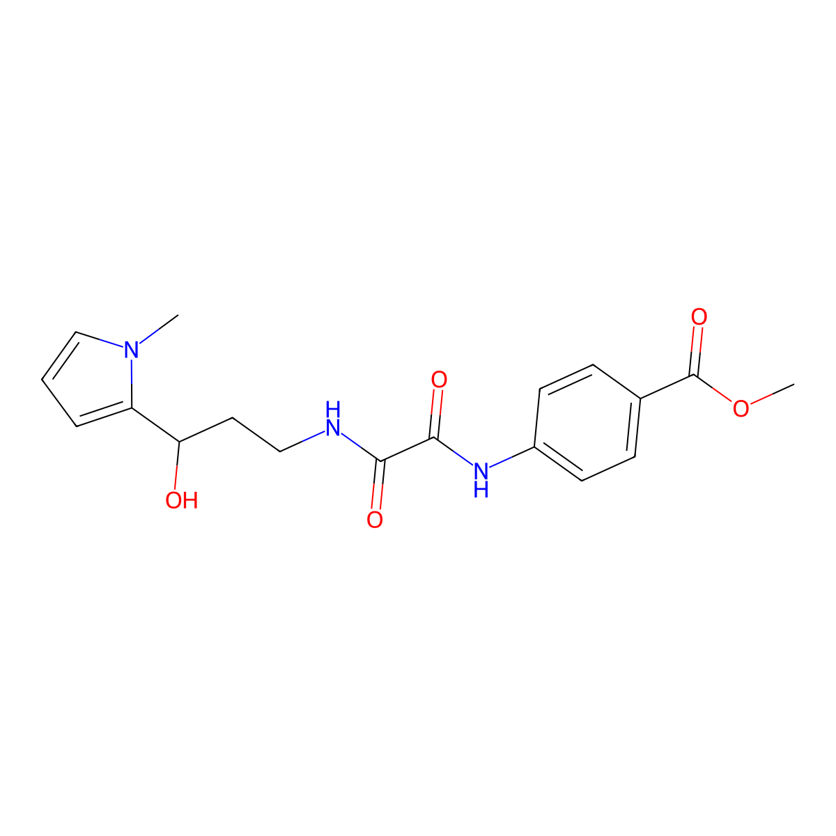 methyl 4-(2-((3-hydroxy-3-(1-methyl-1H-pyrrol-2-yl)propyl)amino)-2-oxoacetamido)benzoate molecular structure, CAS 1798517-50-6