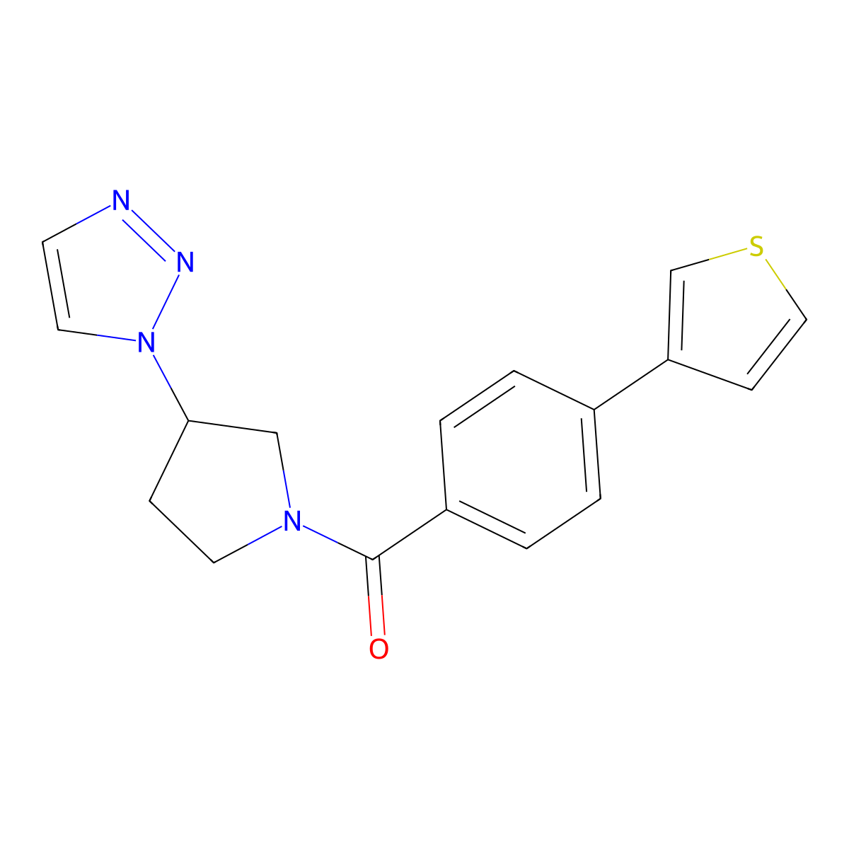 (3-(1H-1,2,3-triazol-1-yl)pyrrolidin-1-yl)(4-(thiophen-3-yl)phenyl)methanone molecular structure, CAS 1798518-11-2