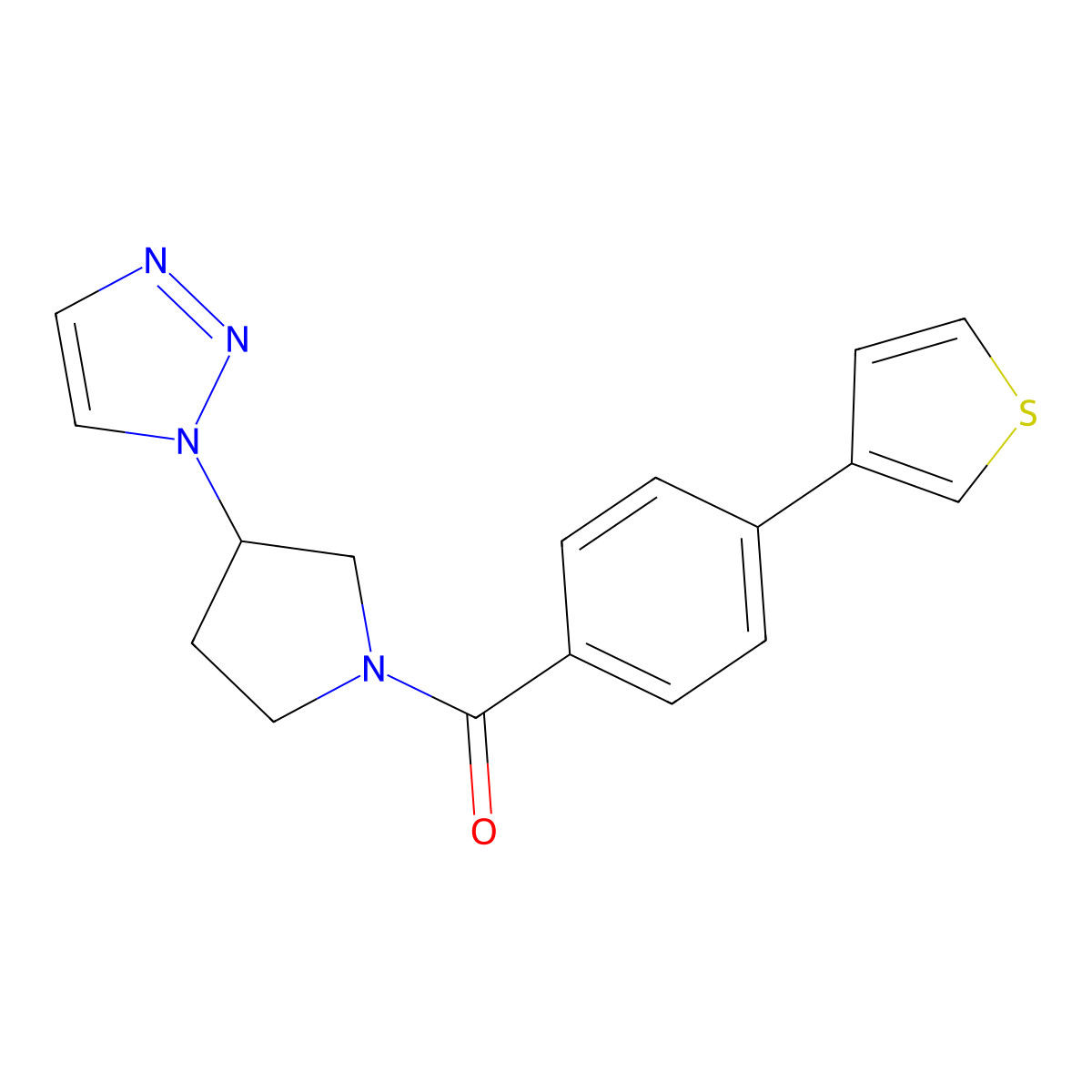 (3-(1H-1,2,3-triazol-1-yl)pyrrolidin-1-yl)(4-(thiophen-3-yl)phenyl)methanone molecular structure, CAS 1798518-11-2