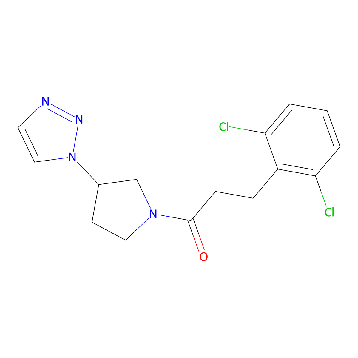 1-(3-(1H-1,2,3-triazol-1-yl)pyrrolidin-1-yl)-3-(2,6-dichlorophenyl)propan-1-one molecular structure, CAS 1798518-27-0