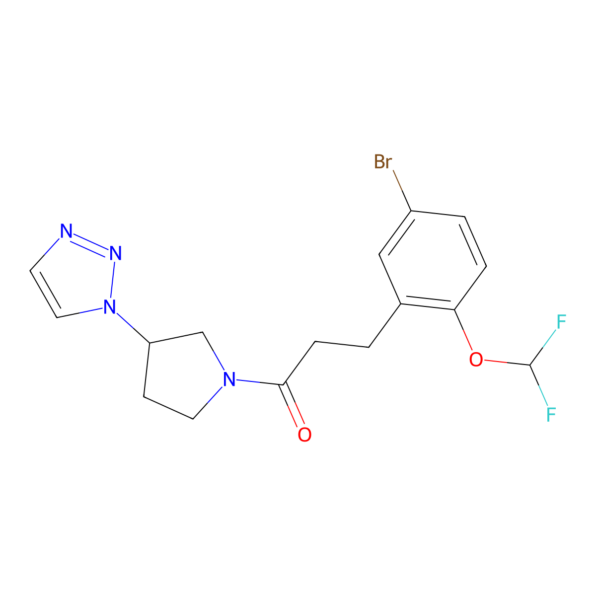 1-(3-(1H-1,2,3-triazol-1-yl)pyrrolidin-1-yl)-3-(5-bromo-2-(difluoromethoxy)phenyl)propan-1-one molecular structure, CAS 1798518-41-8