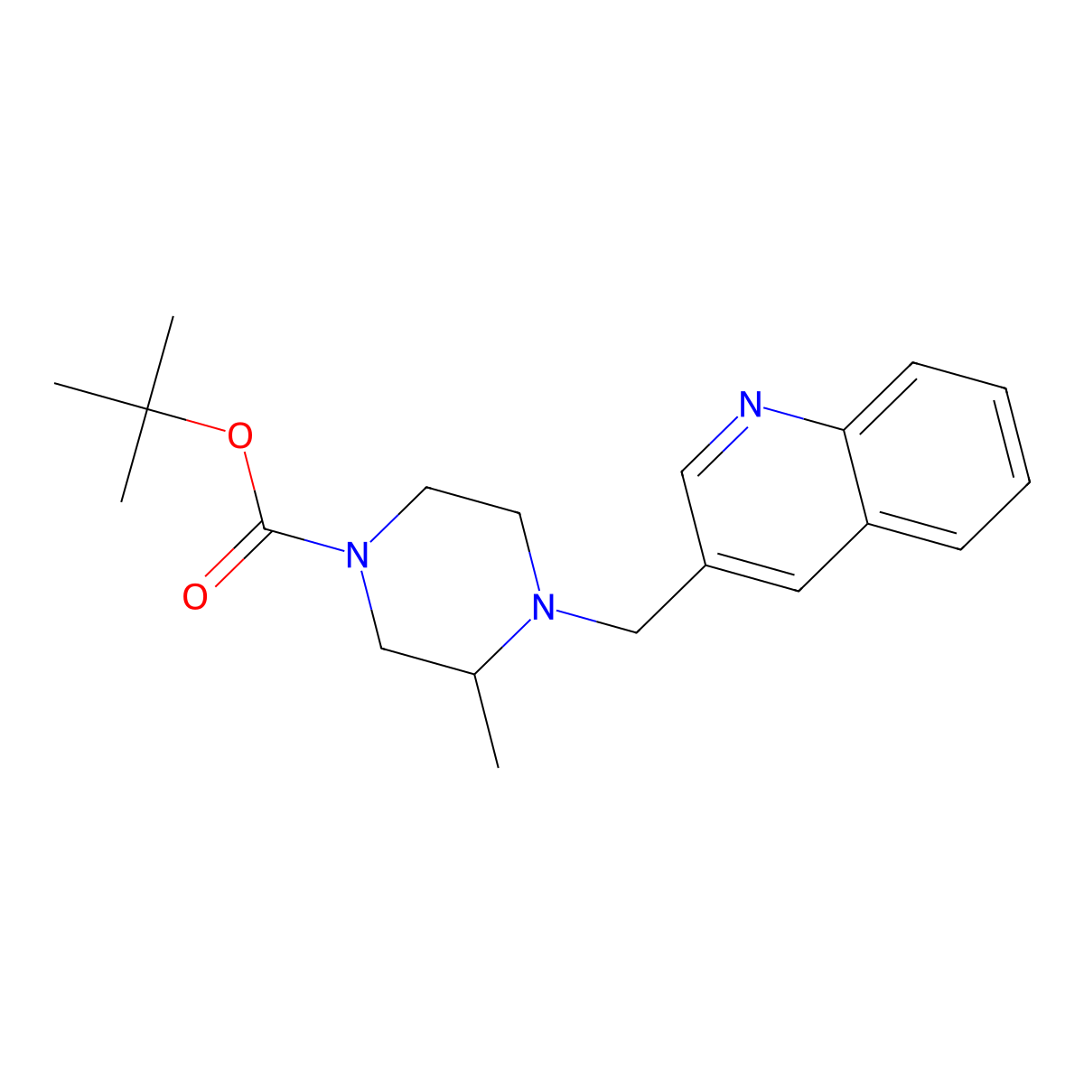 Tert-butyl 3-methyl-4-(quinolin-3-ylmethyl)piperazine-1-carboxylate molecular structure, CAS 1798518-88-3