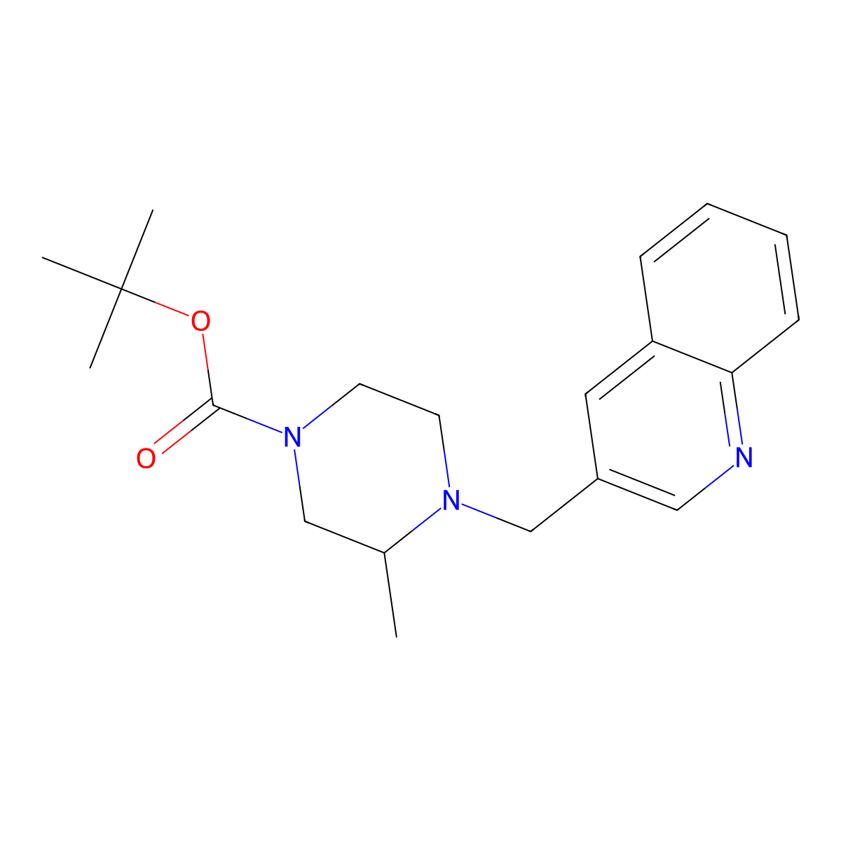 Tert-butyl 3-methyl-4-(quinolin-3-ylmethyl)piperazine-1-carboxylate molecular structure, CAS 1798518-88-3