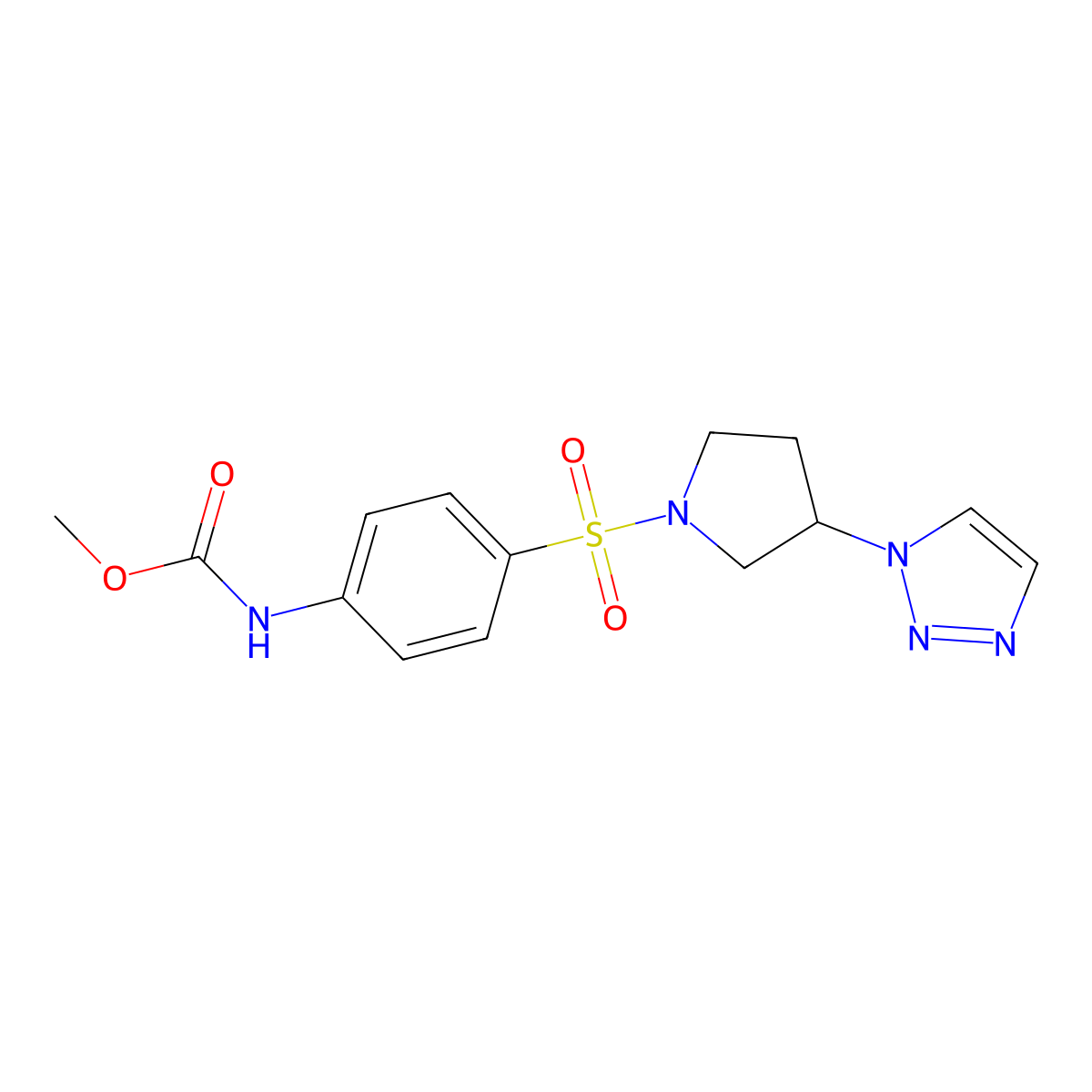 methyl (4-((3-(1H-1,2,3-triazol-1-yl)pyrrolidin-1-yl)sulfonyl)phenyl)carbamate molecular structure, CAS 1798519-23-9