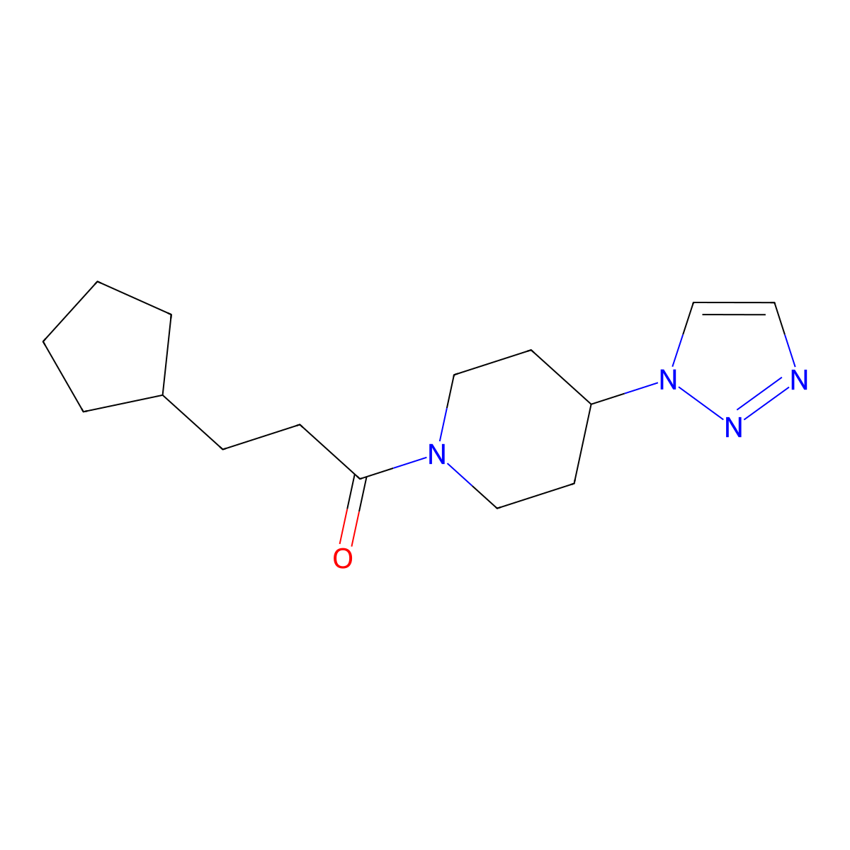 1-(4-(1H-1,2,3-triazol-1-yl)piperidin-1-yl)-3-cyclopentylpropan-1-one molecular structure, CAS 1798519-66-0
