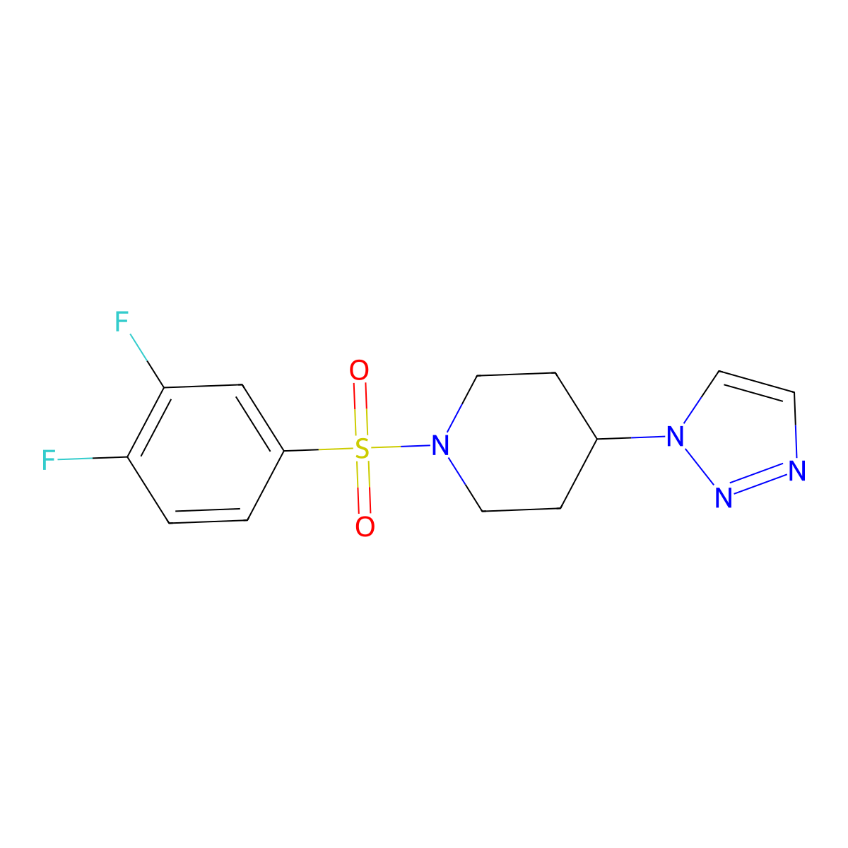 1-((3,4-difluorophenyl)sulfonyl)-4-(1H-1,2,3-triazol-1-yl)piperidine molecular structure, CAS 1798519-75-1