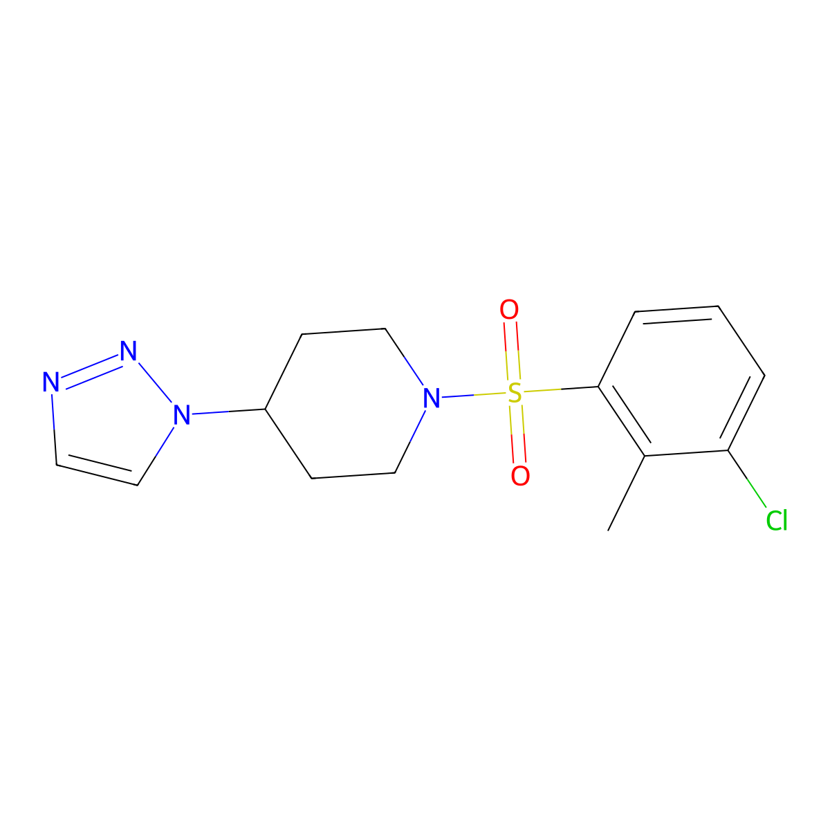 1-((3-chloro-2-methylphenyl)sulfonyl)-4-(1H-1,2,3-triazol-1-yl)piperidine molecular structure, CAS 1798519-84-2