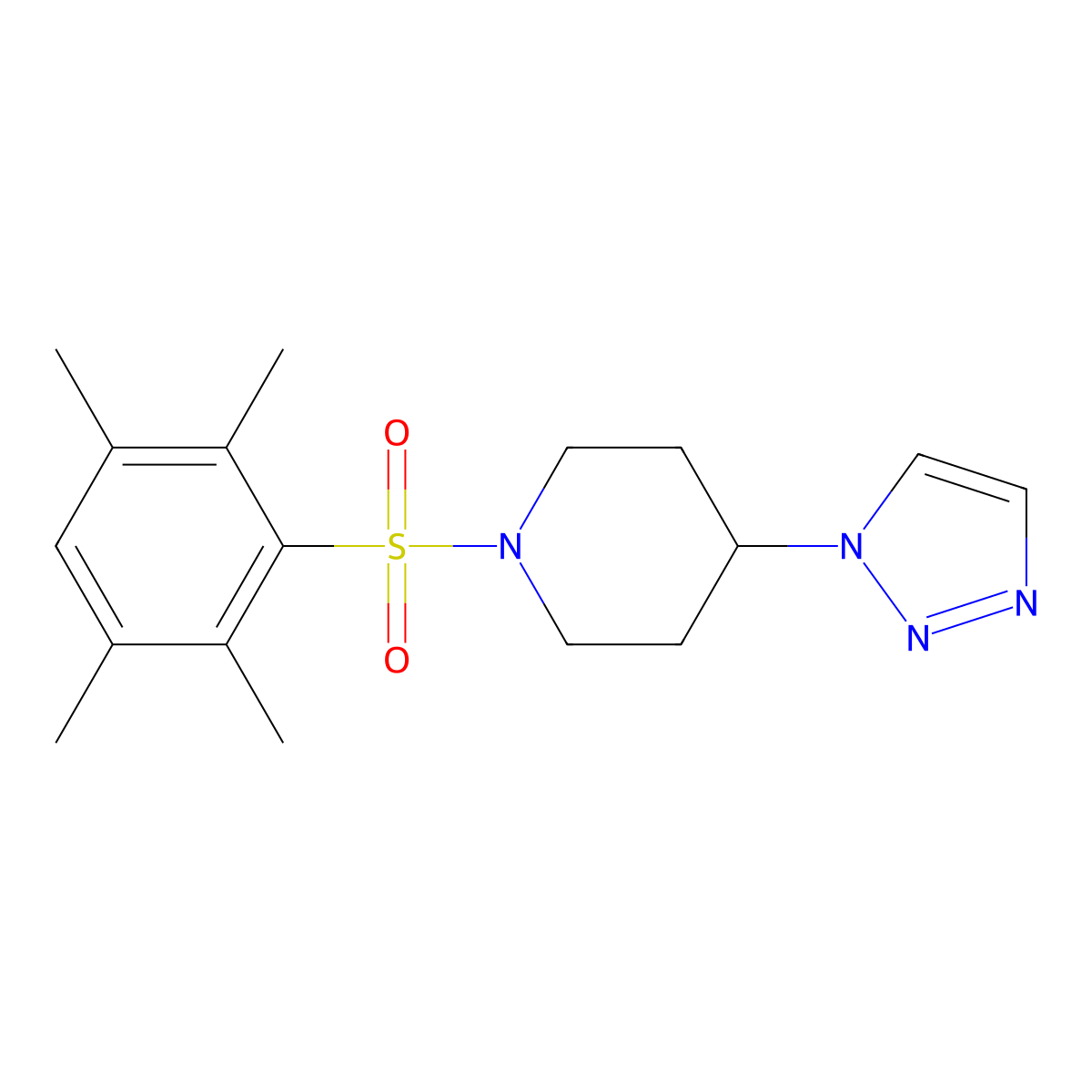 1-((2,3,5,6-tetramethylphenyl)sulfonyl)-4-(1H-1,2,3-triazol-1-yl)piperidine molecular structure, CAS 1798520-02-1