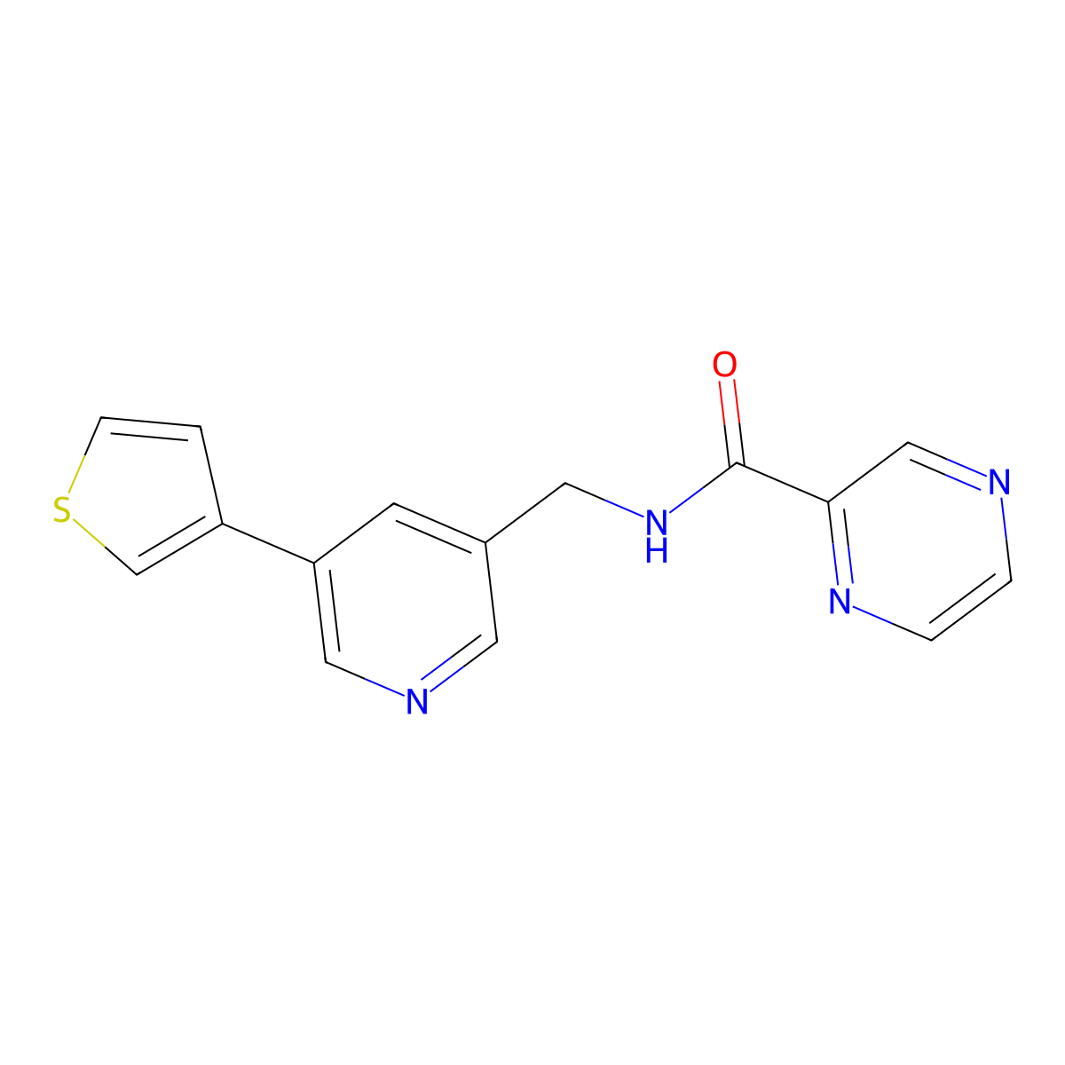 N-{[5-(thiophen-3-yl)pyridin-3-yl]methyl}pyrazine-2-carboxamide molecular structure, CAS 1798520-25-8