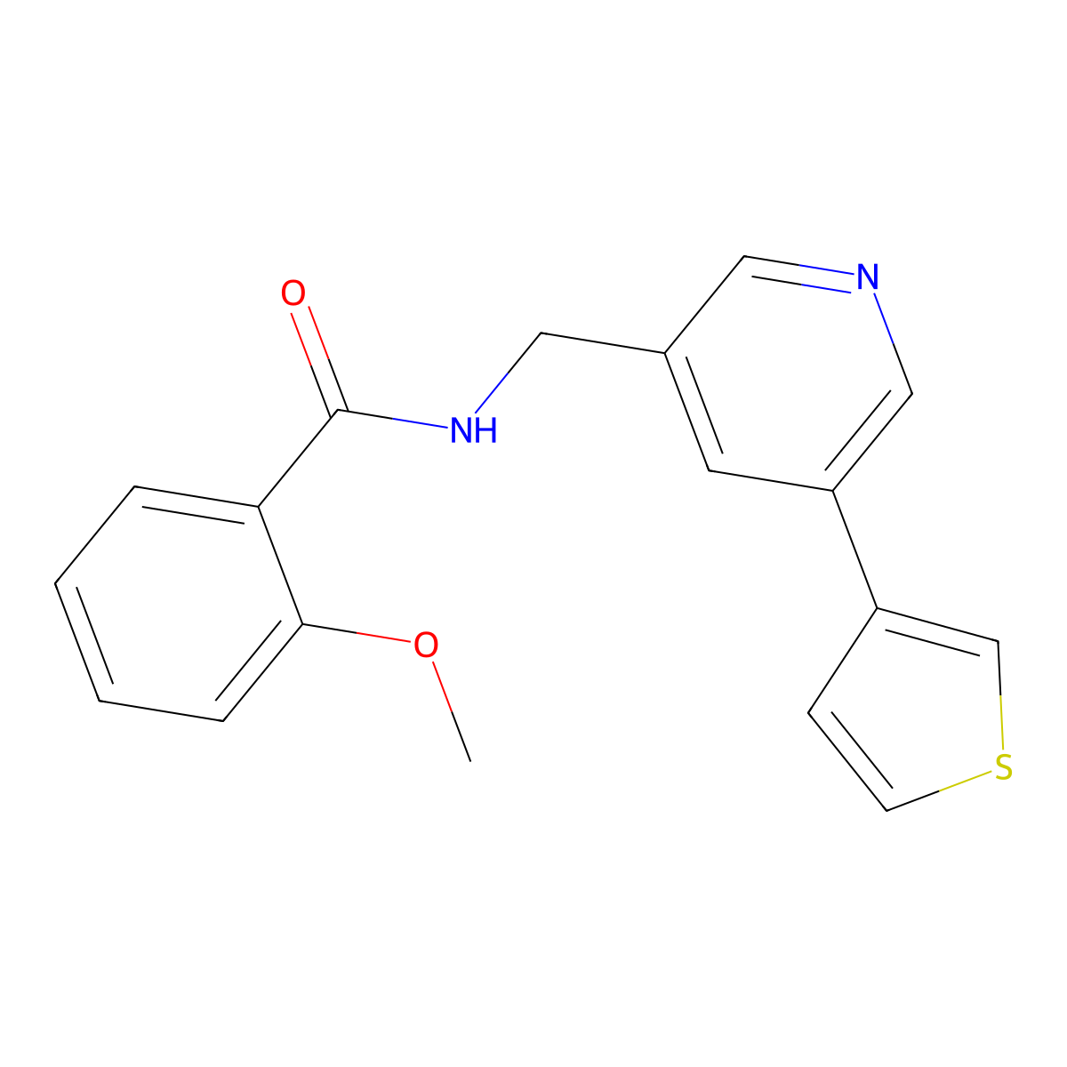 2-methoxy-N-((5-(thiophen-3-yl)pyridin-3-yl)methyl)benzamide molecular structure, CAS 1798520-30-5