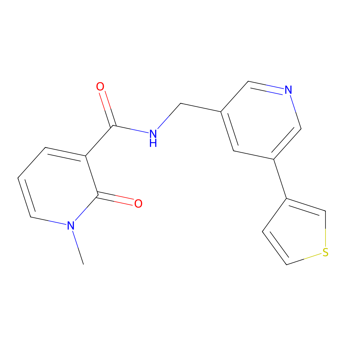1-methyl-2-oxo-N-((5-(thiophen-3-yl)pyridin-3-yl)methyl)-1,2-dihydropyridine-3-carboxamide molecular structure, CAS 1798520-36-1