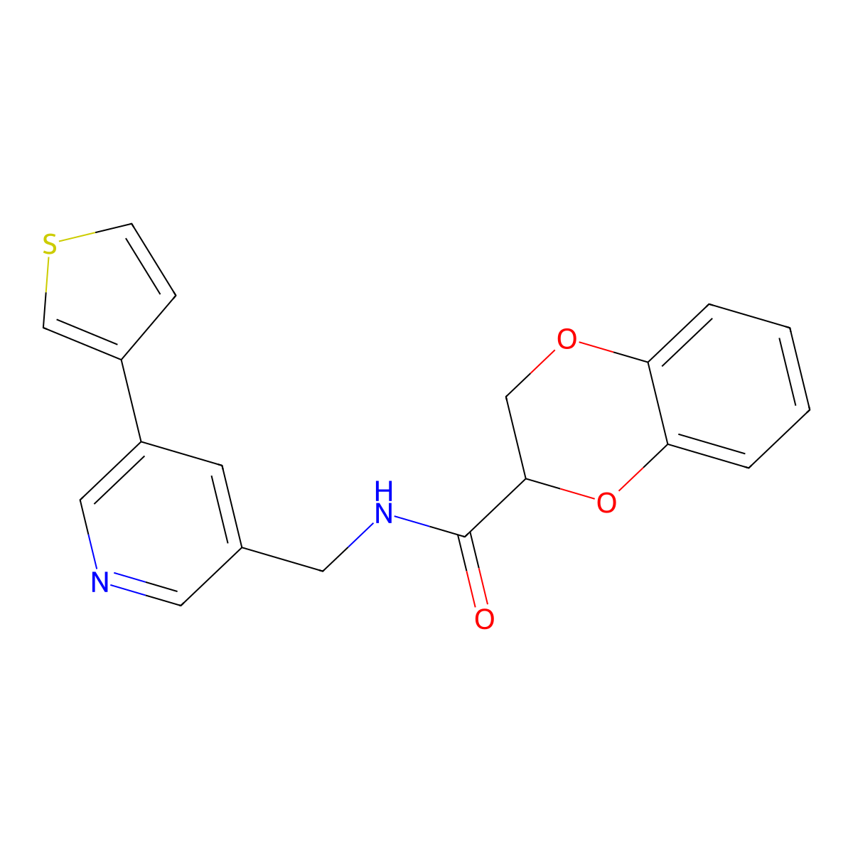 N-((5-(thiophen-3-yl)pyridin-3-yl)methyl)-2,3-dihydrobenzo[b][1,4]dioxine-2-carboxamide molecular structure, CAS 1798520-53-2