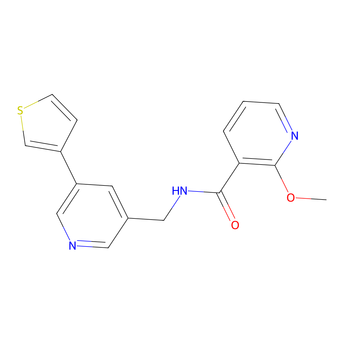 2-methoxy-N-((5-(thiophen-3-yl)pyridin-3-yl)methyl)nicotinamide molecular structure, CAS 1798520-78-1