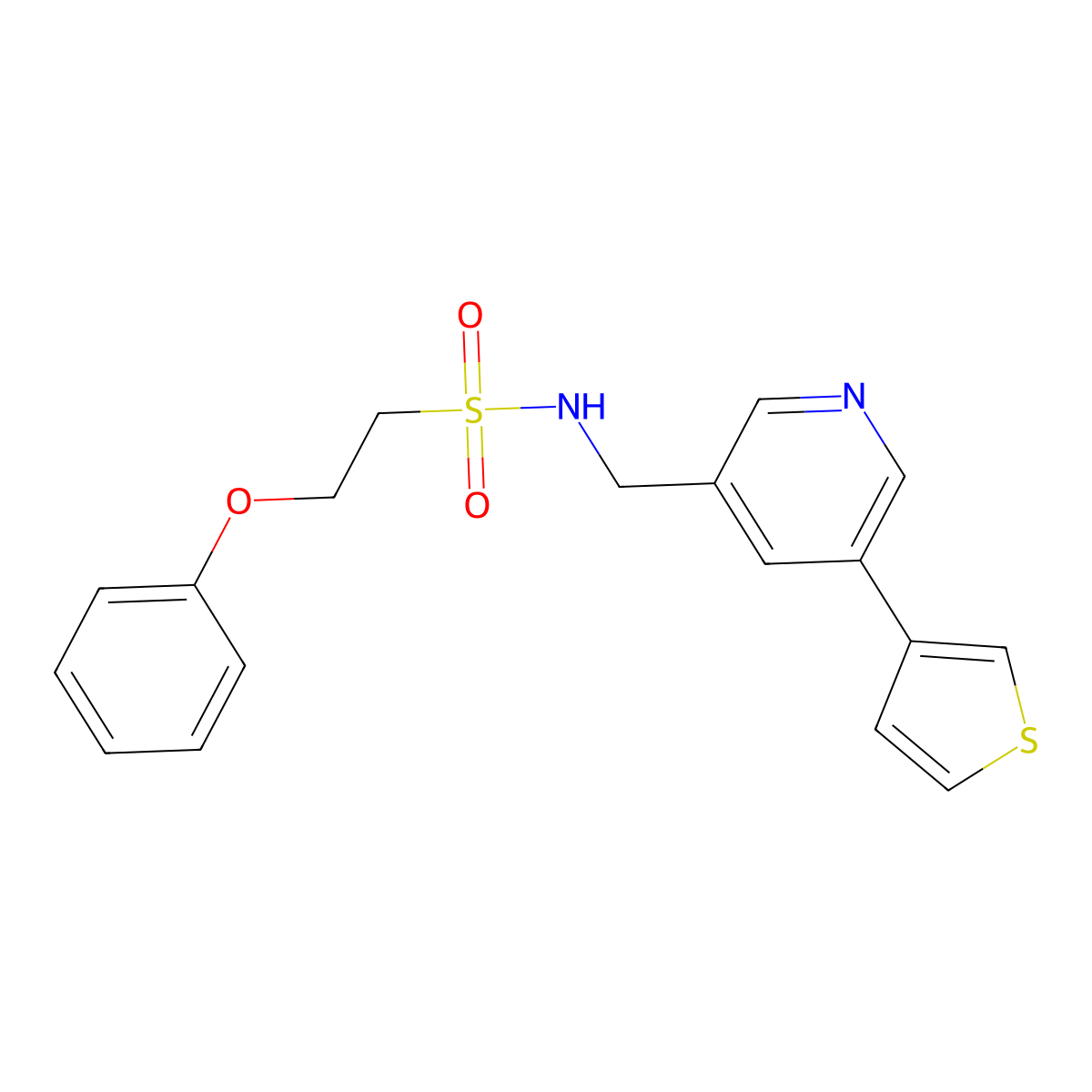 2-phenoxy-N-((5-(thiophen-3-yl)pyridin-3-yl)methyl)ethanesulfonamide molecular structure, CAS 1798521-05-7