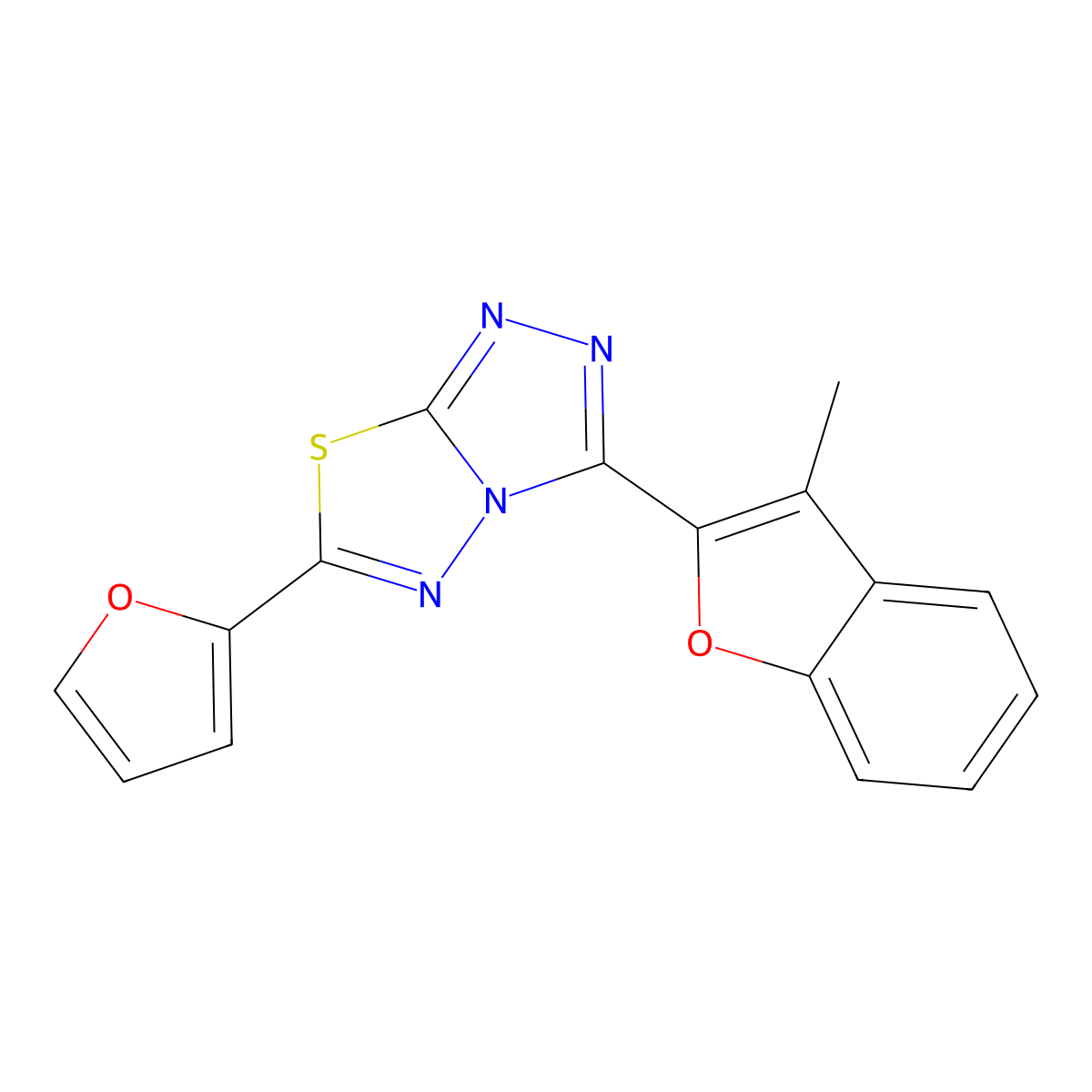 6-(2-Furyl)-3-(3-methyl-1-benzofuran-2-yl)[1,2,4]triazolo[3,4-b][1,3,4]thiadiazole molecular structure, CAS 1798521-30-8