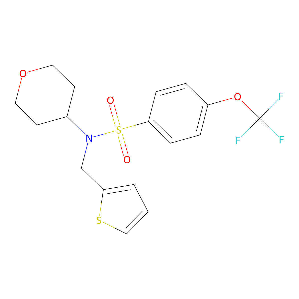 N-(tetrahydro-2H-pyran-4-yl)-N-(thiophen-2-ylmethyl)-4-(trifluoromethoxy)benzenesulfonamide molecular structure, CAS 1798521-87-5