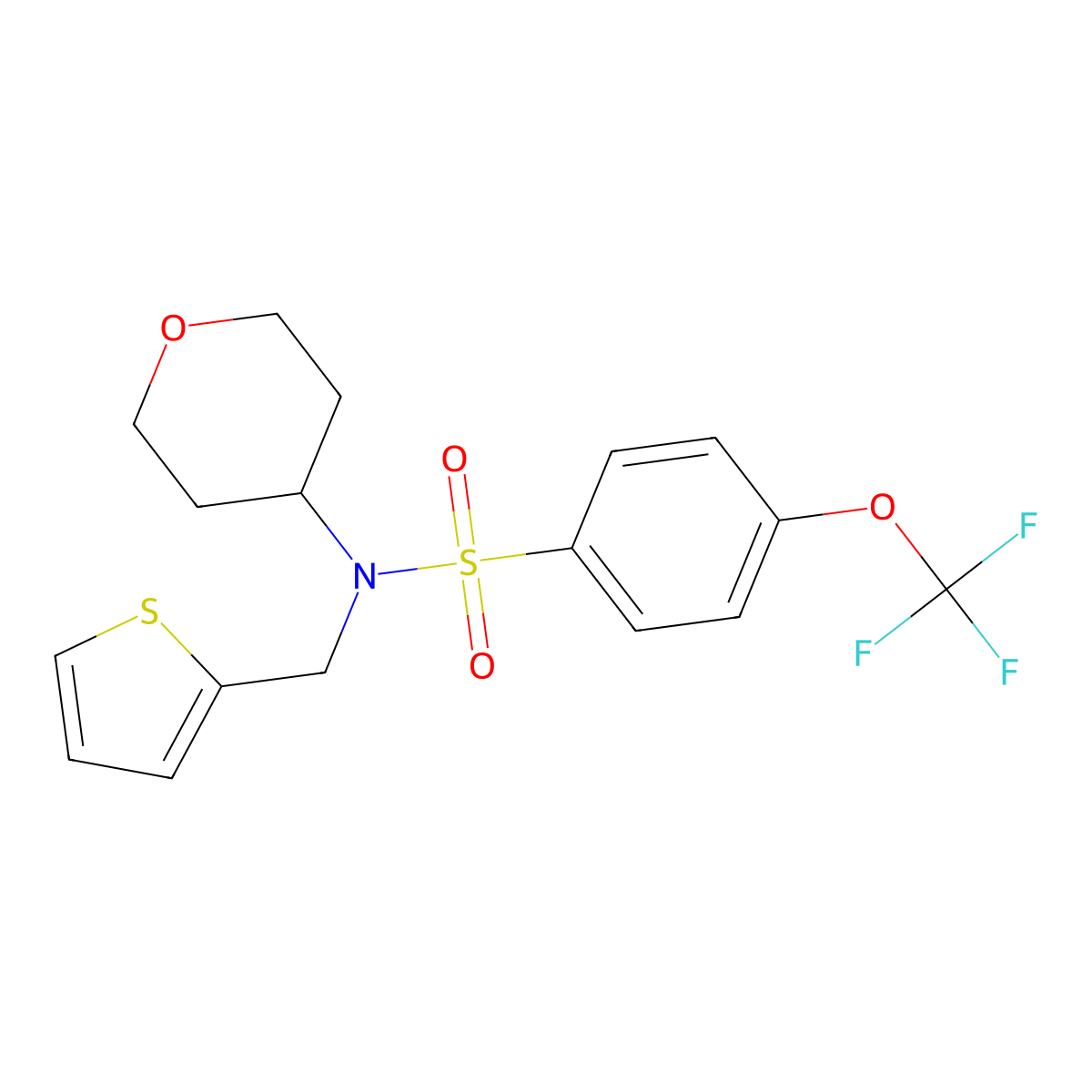 N-(tetrahydro-2H-pyran-4-yl)-N-(thiophen-2-ylmethyl)-4-(trifluoromethoxy)benzenesulfonamide molecular structure, CAS 1798521-87-5