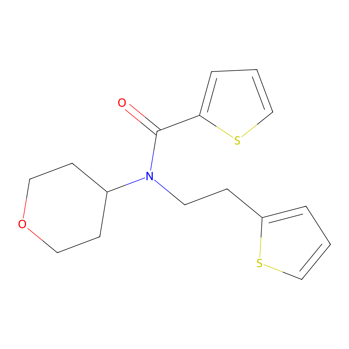 N-(tetrahydro-2H-pyran-4-yl)-N-(2-(thiophen-2-yl)ethyl)thiophene-2-carboxamide molecular structure, CAS 1798521-97-7