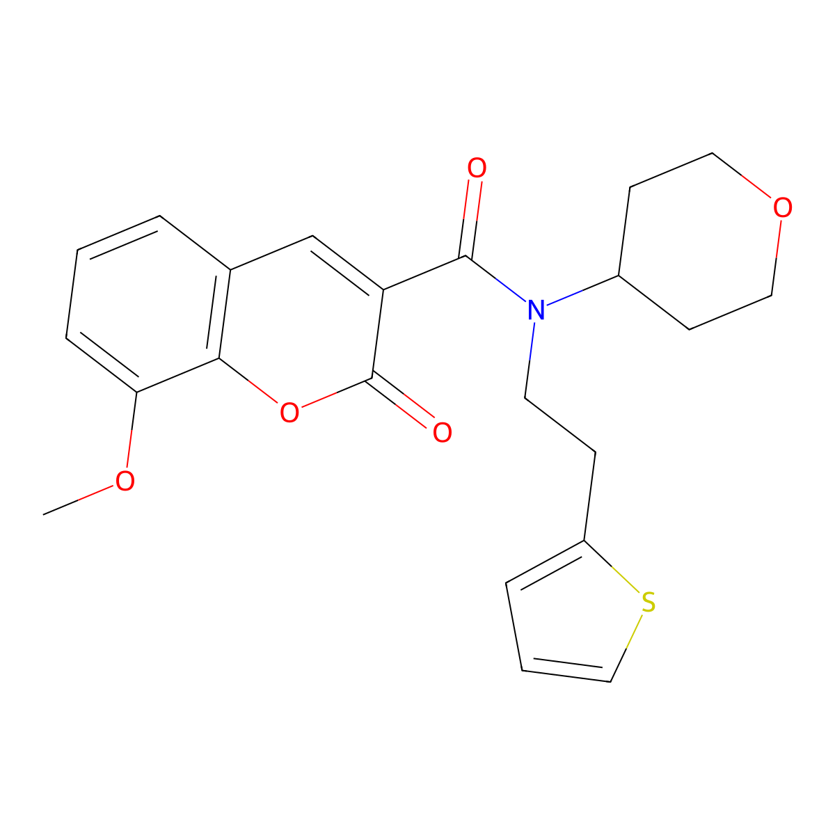 8-methoxy-2-oxo-N-(tetrahydro-2H-pyran-4-yl)-N-(2-(thiophen-2-yl)ethyl)-2H-chromene-3-carboxamide molecular structure, CAS 1798522-11-8