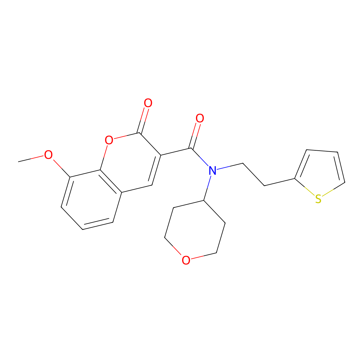 8-methoxy-2-oxo-N-(tetrahydro-2H-pyran-4-yl)-N-(2-(thiophen-2-yl)ethyl)-2H-chromene-3-carboxamide molecular structure, CAS 1798522-11-8