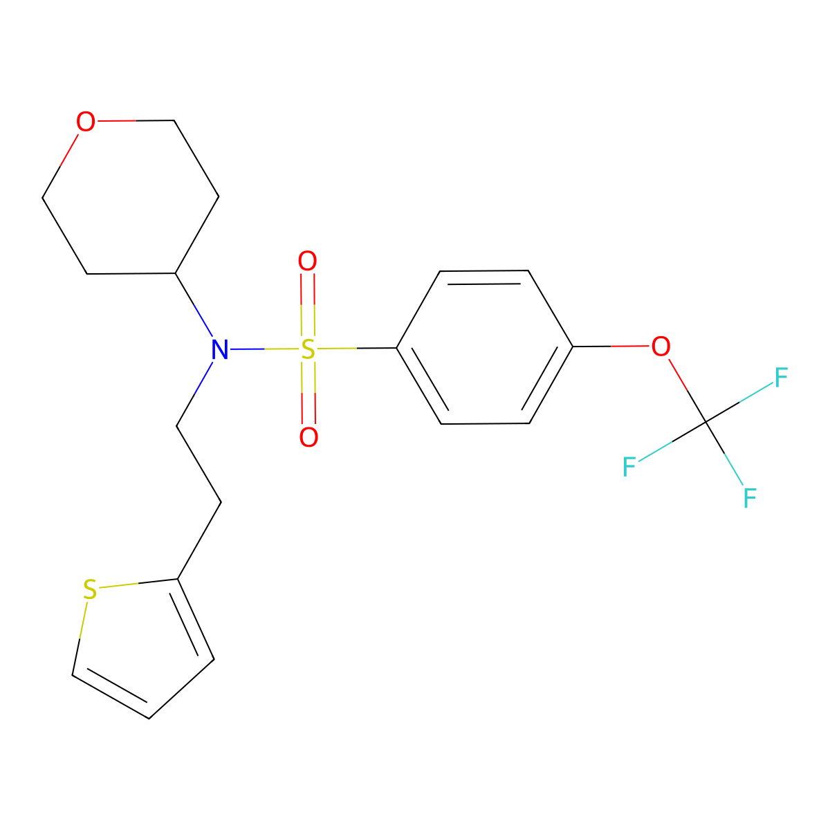 N-(tetrahydro-2H-pyran-4-yl)-N-(2-(thiophen-2-yl)ethyl)-4-(trifluoromethoxy)benzenesulfonamide molecular structure, CAS 1798522-16-3
